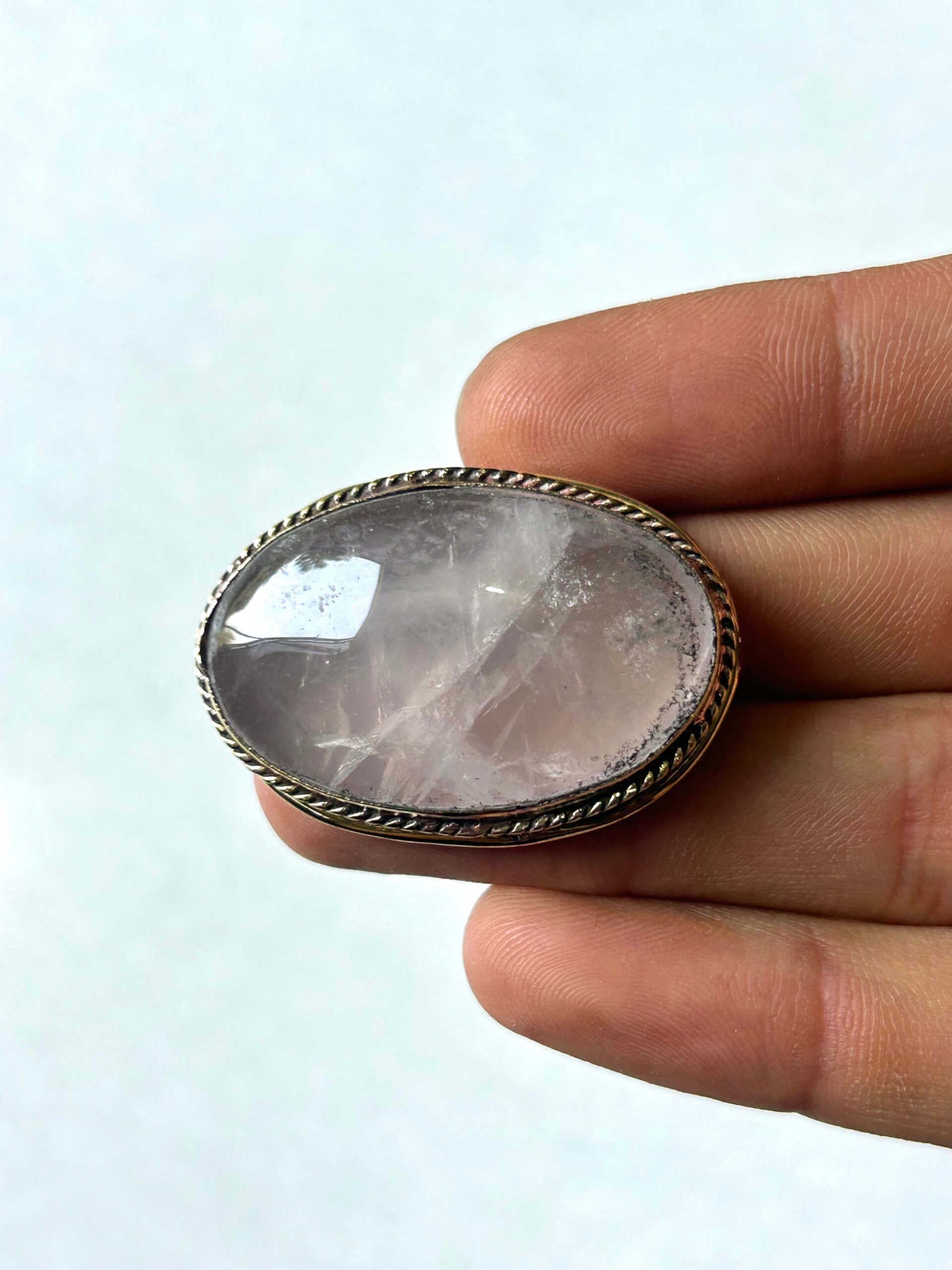 38mm Rose Quartz Grooved Cabochon with Brass Groove - Image 2