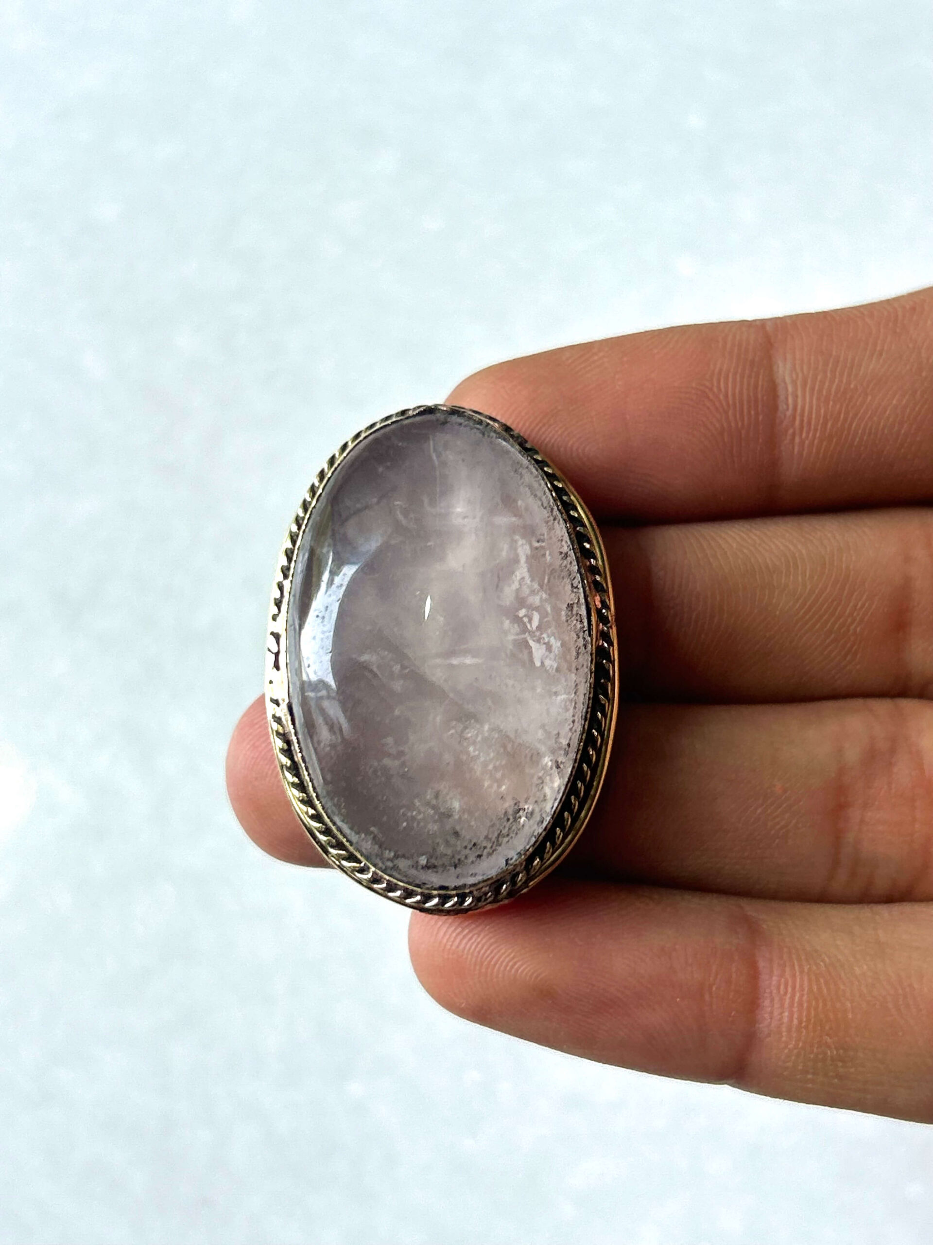 38mm Rose Quartz Grooved Cabochon with Brass Groove