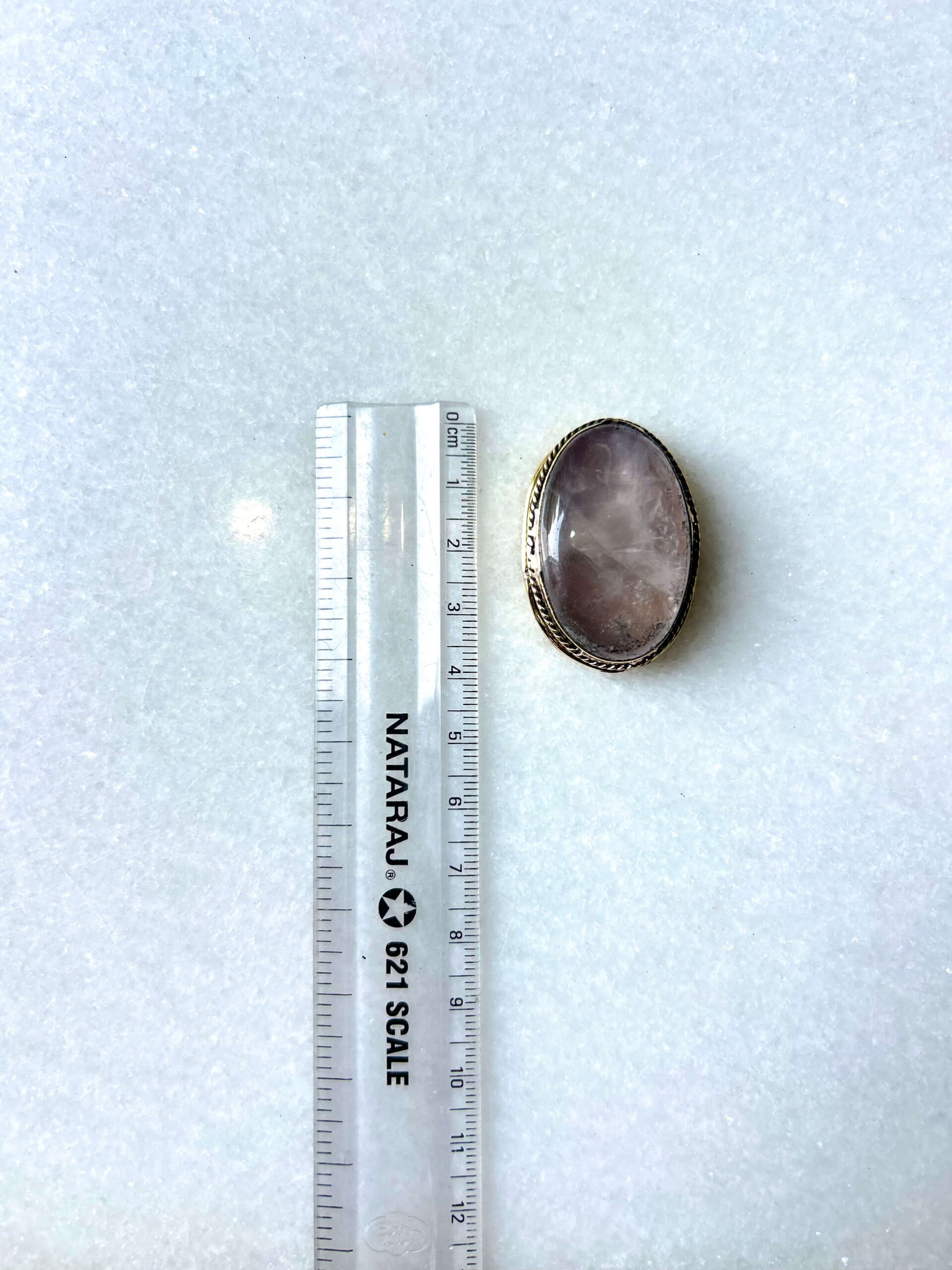 38mm Rose Quartz Grooved Cabochon with Brass Groove - Image 3
