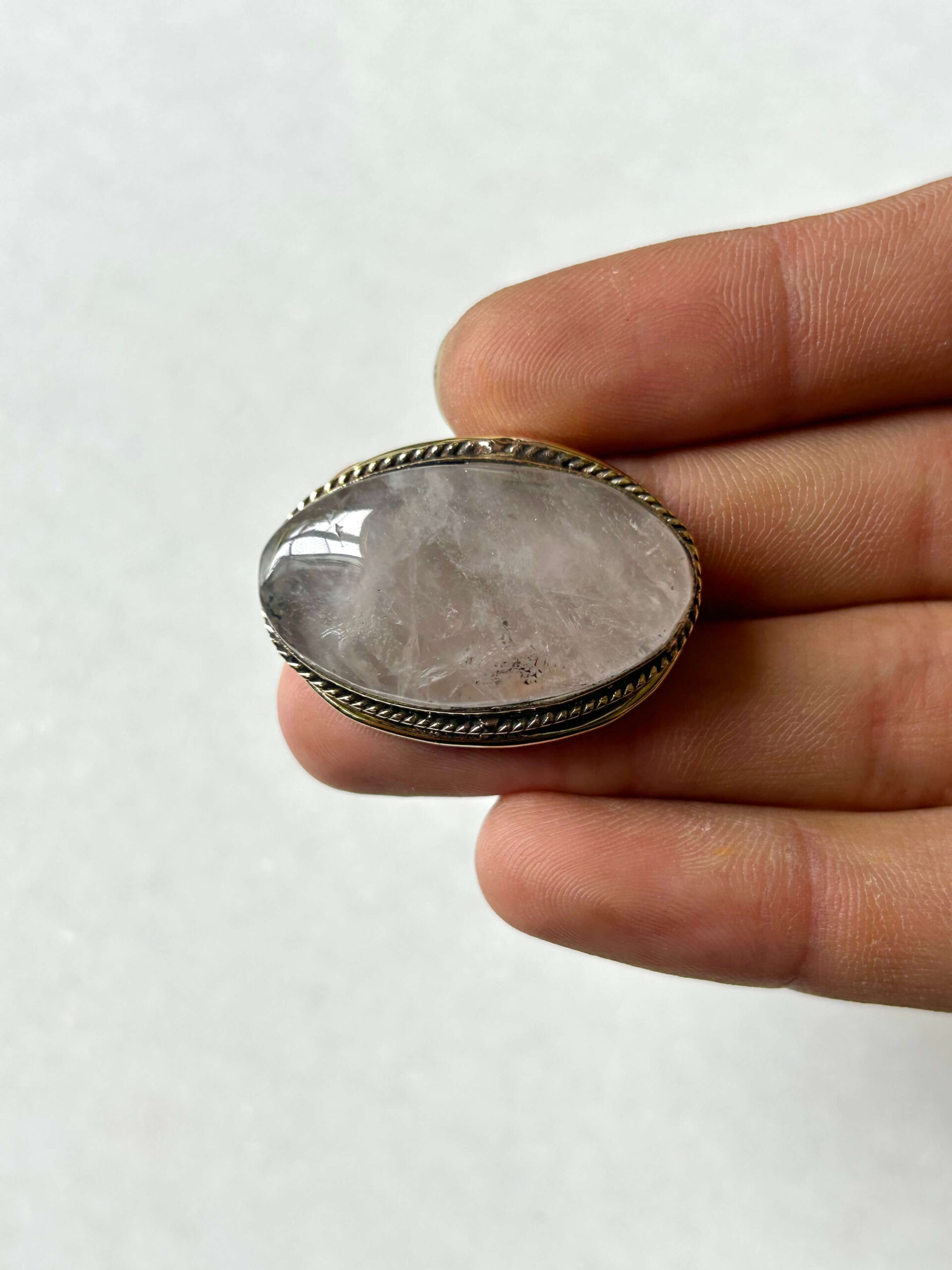 Rose Quartz Grooved Stone – 34X22mm