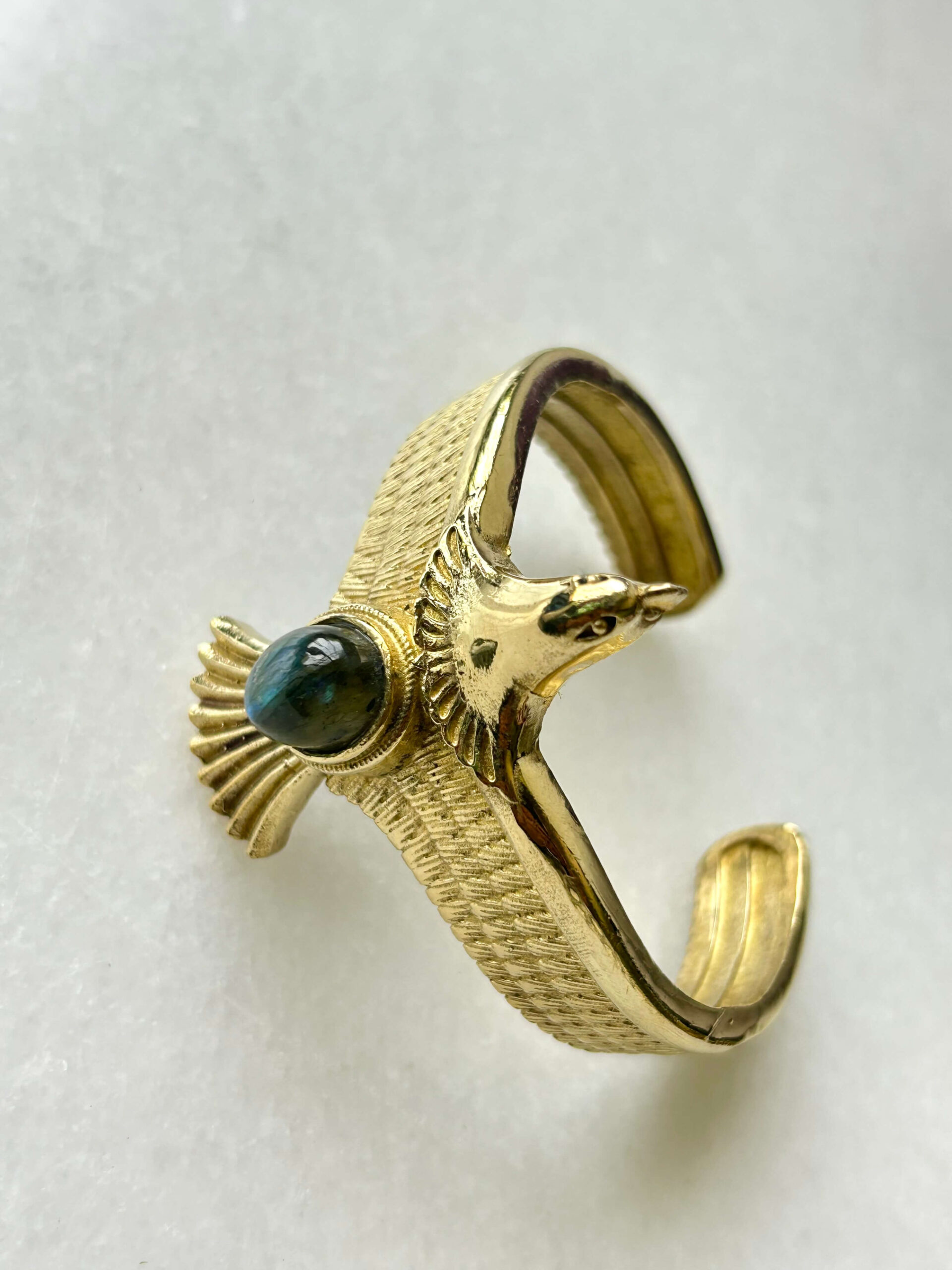 Bird Statement Brass Cuff Bracelet With Natural Stones - Image 2