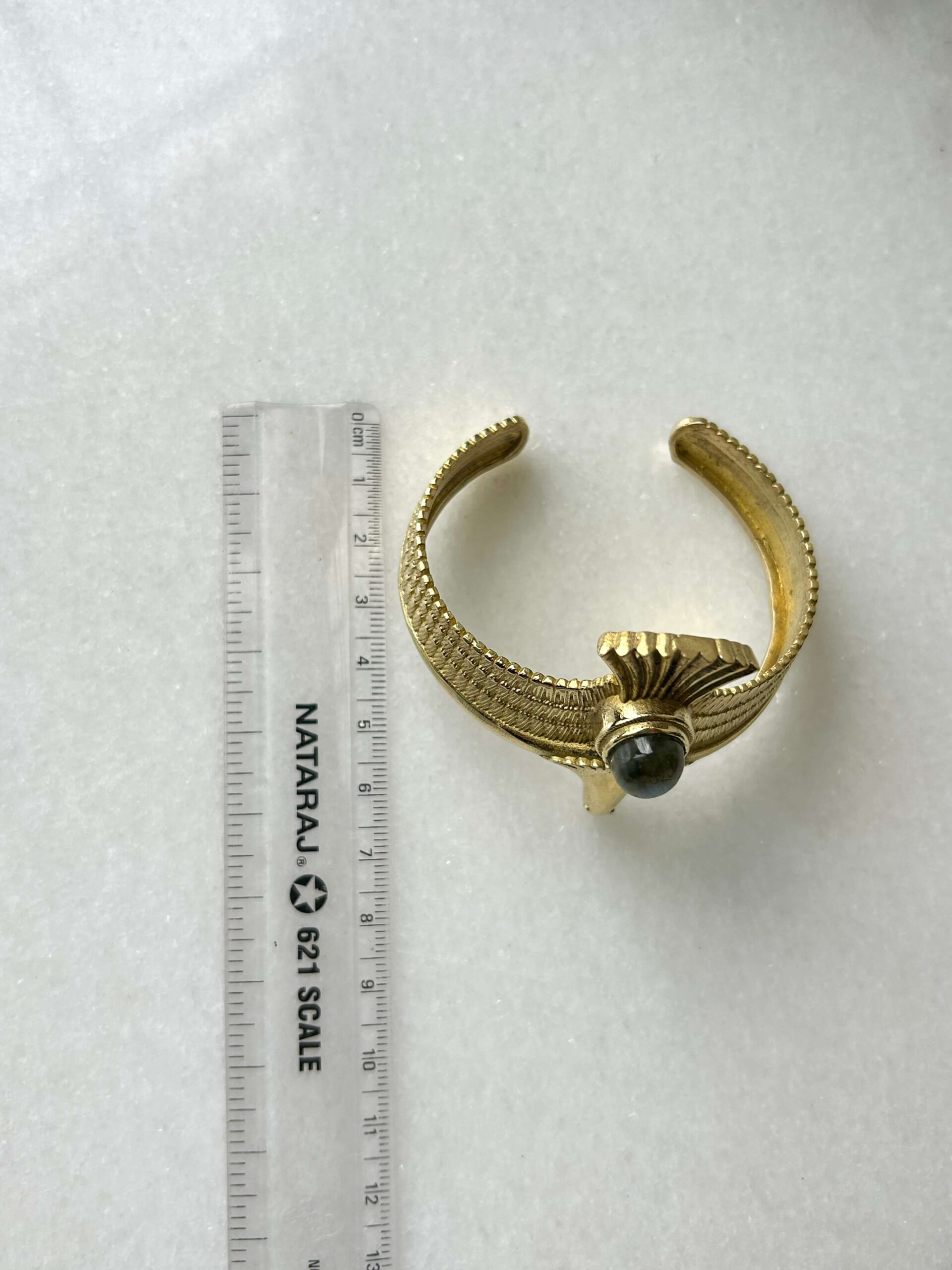 Bird Statement Brass Cuff Bracelet With Natural Stones - Image 3