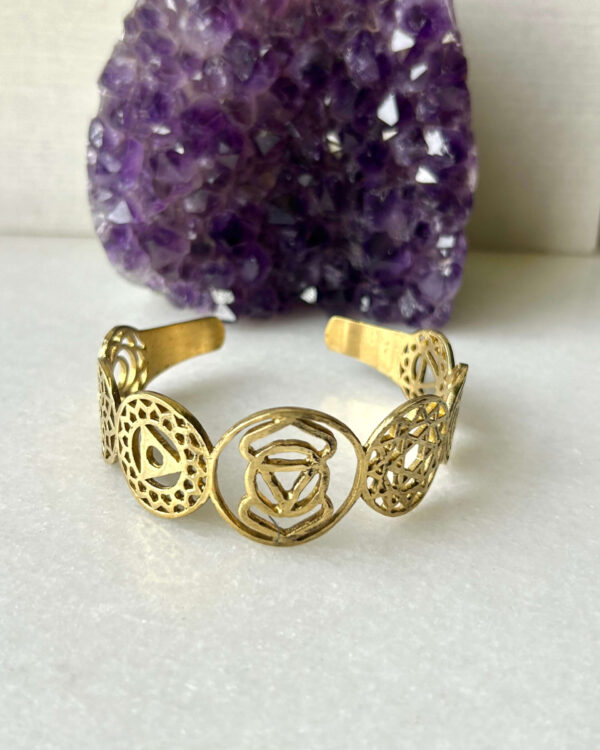 Seven Chakra Brass Cuff Bracelet