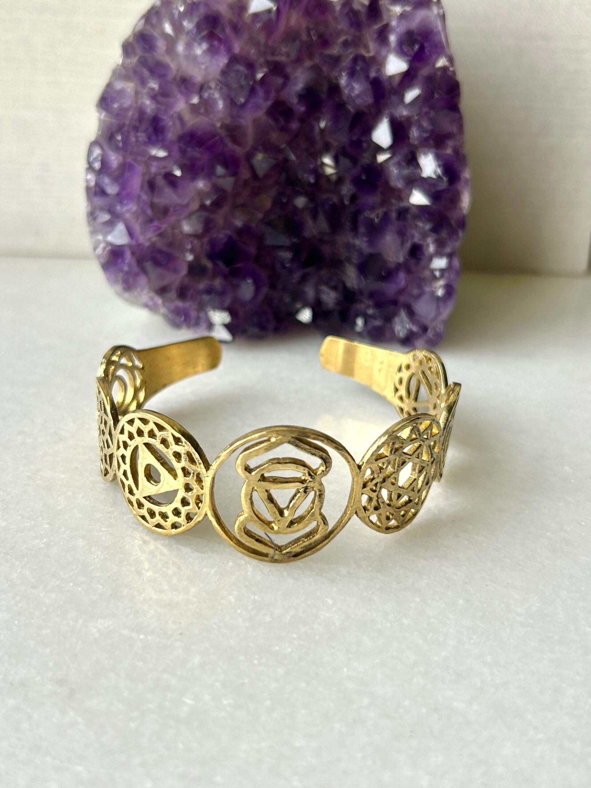 Seven Chakra Brass Cuff Bracelet