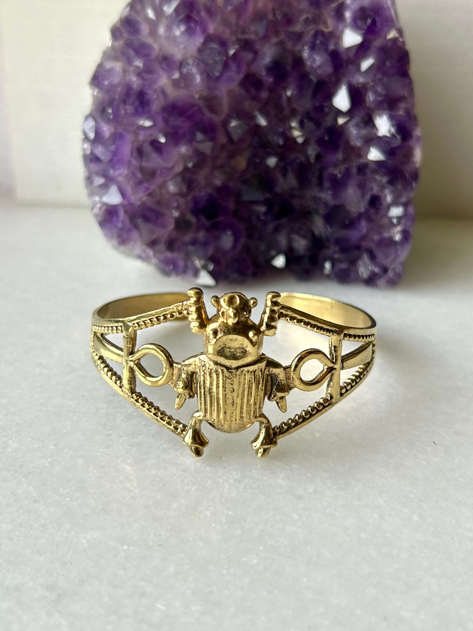 Scarab Beetle Brass Cuff Bracelet