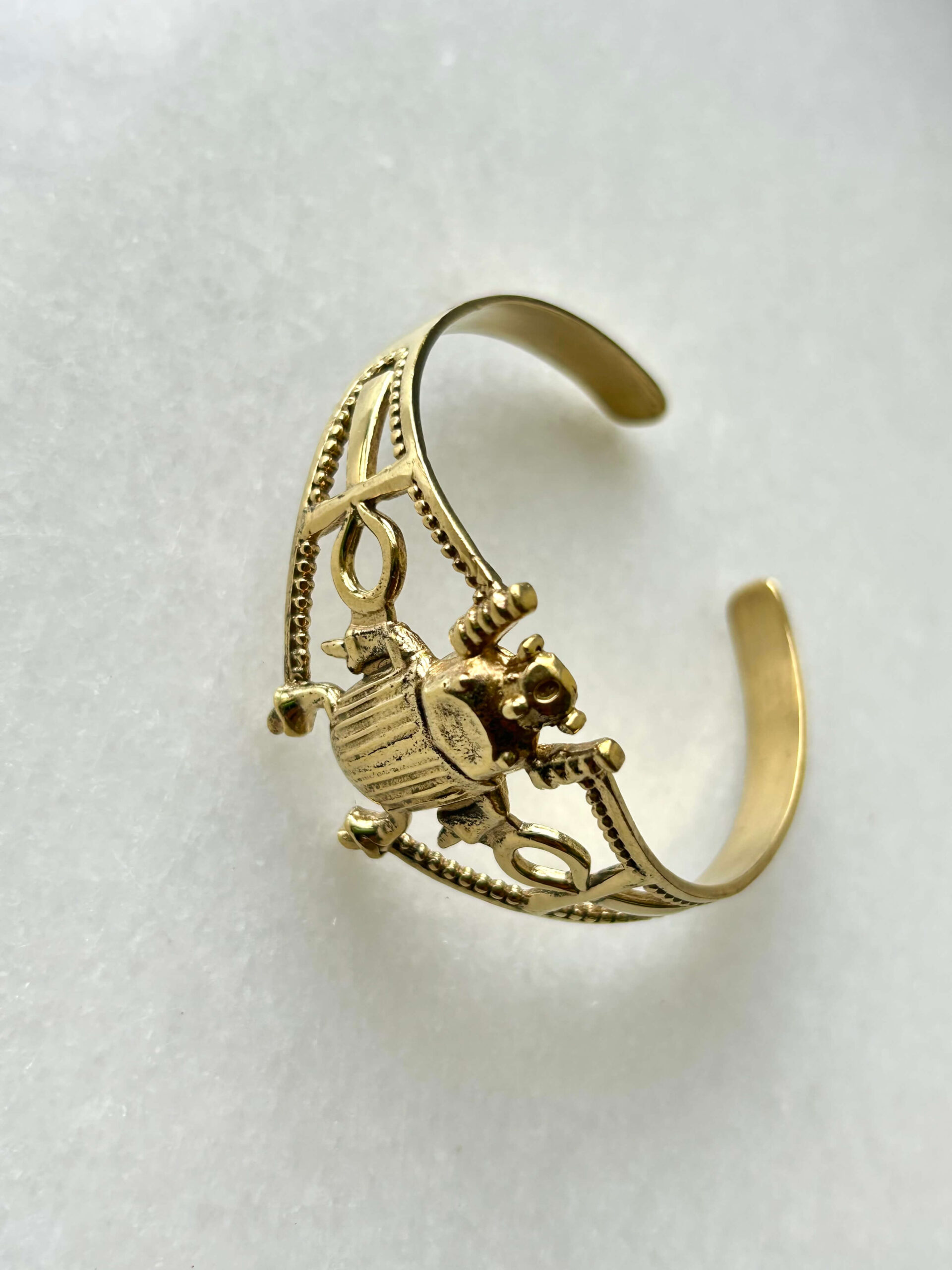 Scarab Beetle Brass Cuff Bracelet - Image 2