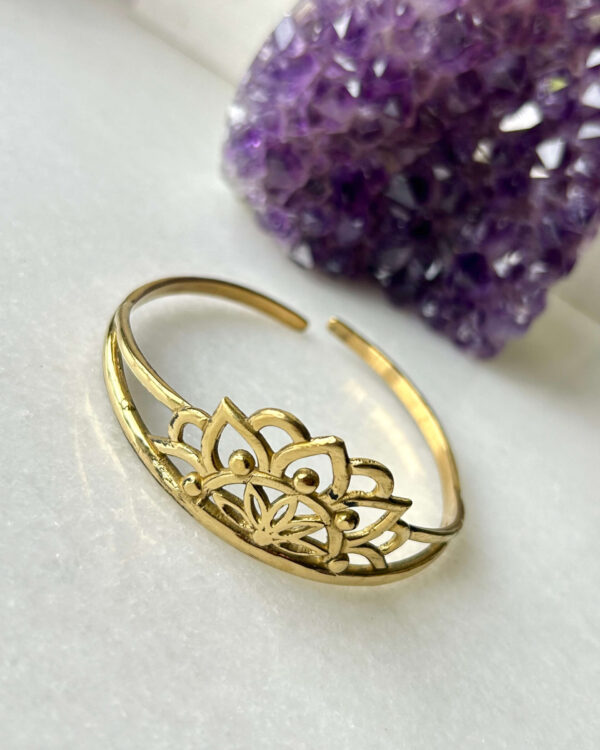 Lotus Flower Brass Cuff Bracelet