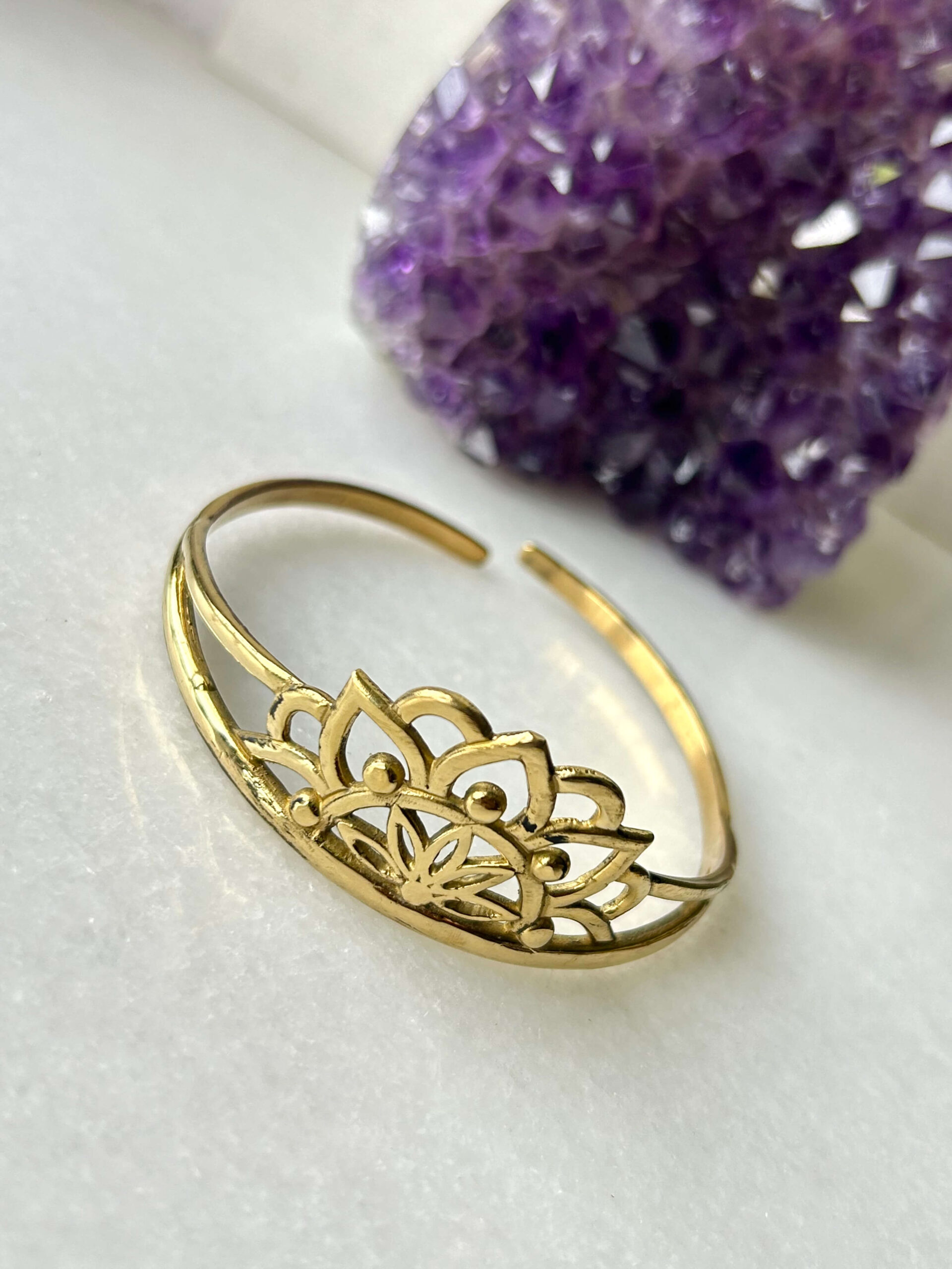 Lotus Flower Brass Cuff Bracelet