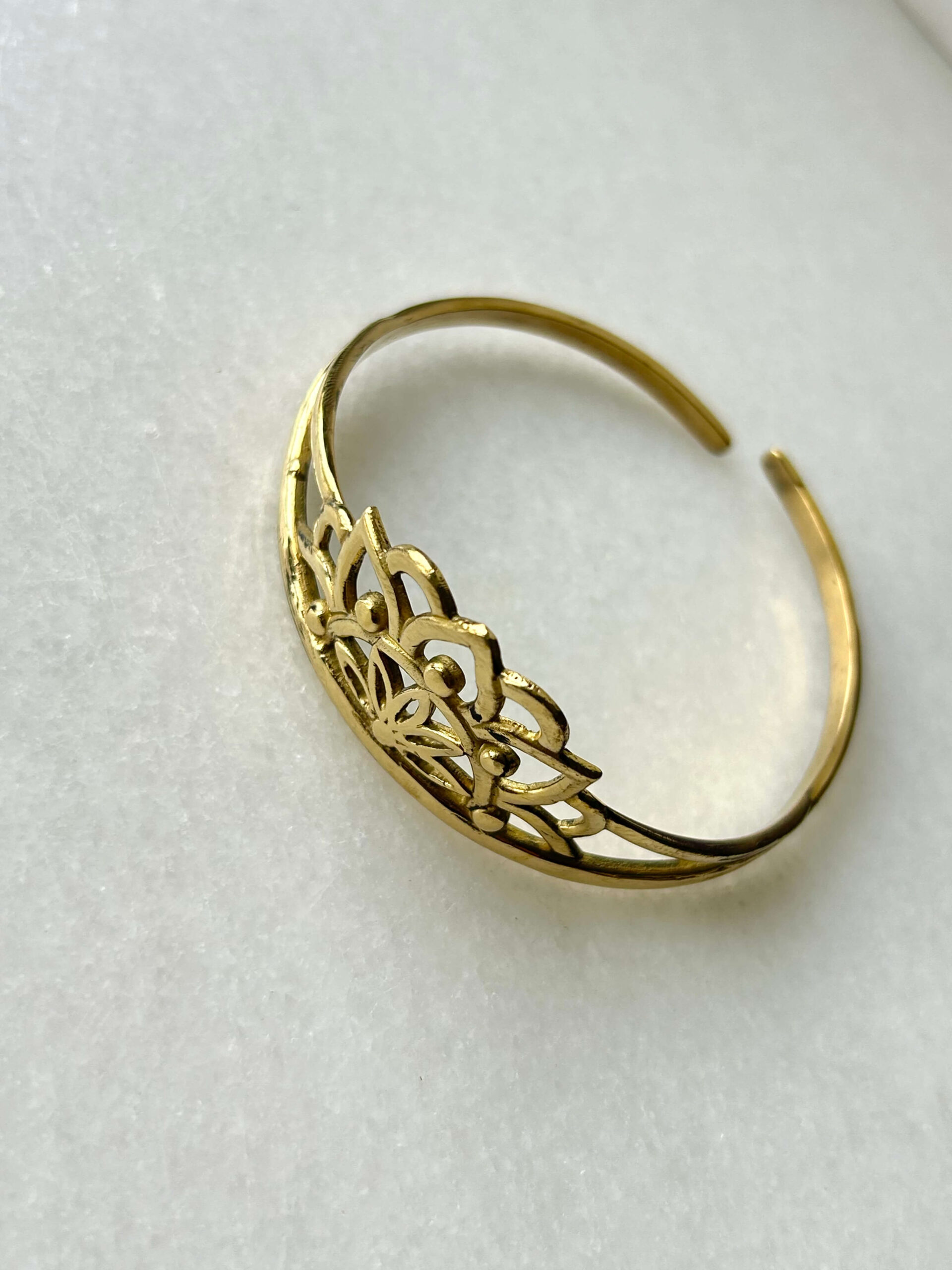 Lotus Flower Brass Cuff Bracelet - Image 2