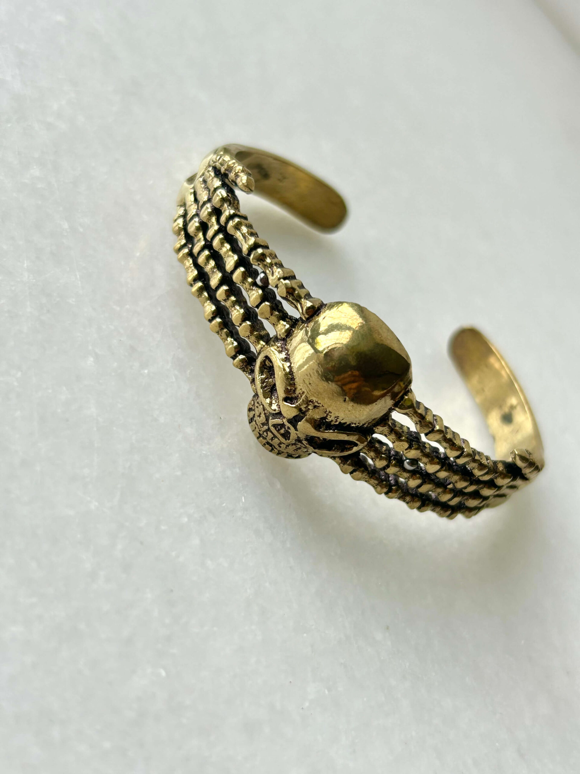 Winged Scarab Brass Cuff Bracelet - Image 2