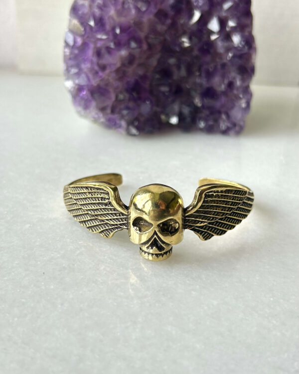 Winged Skull Brass Cuff Bracelet