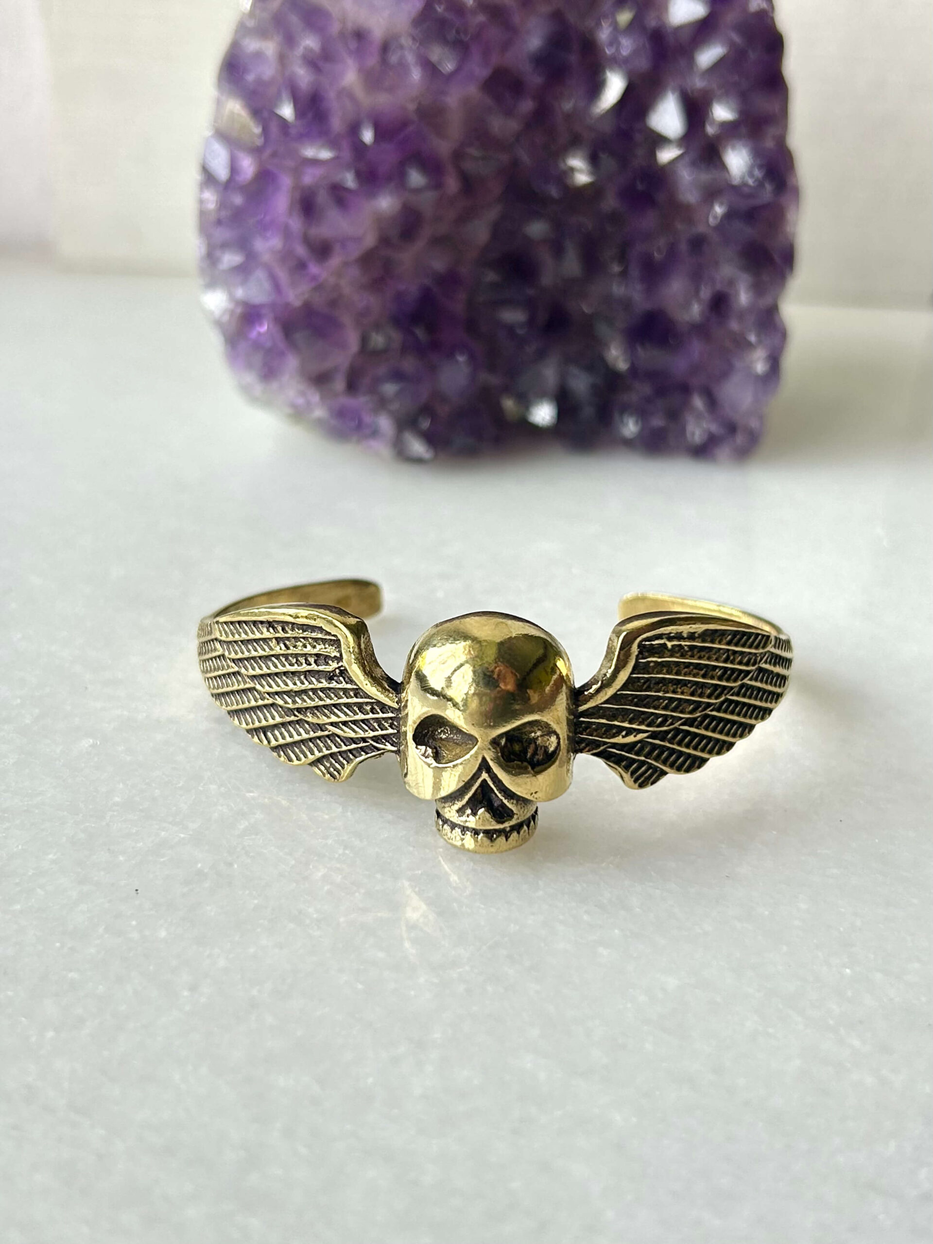 Winged Skull Brass Cuff Bracelet