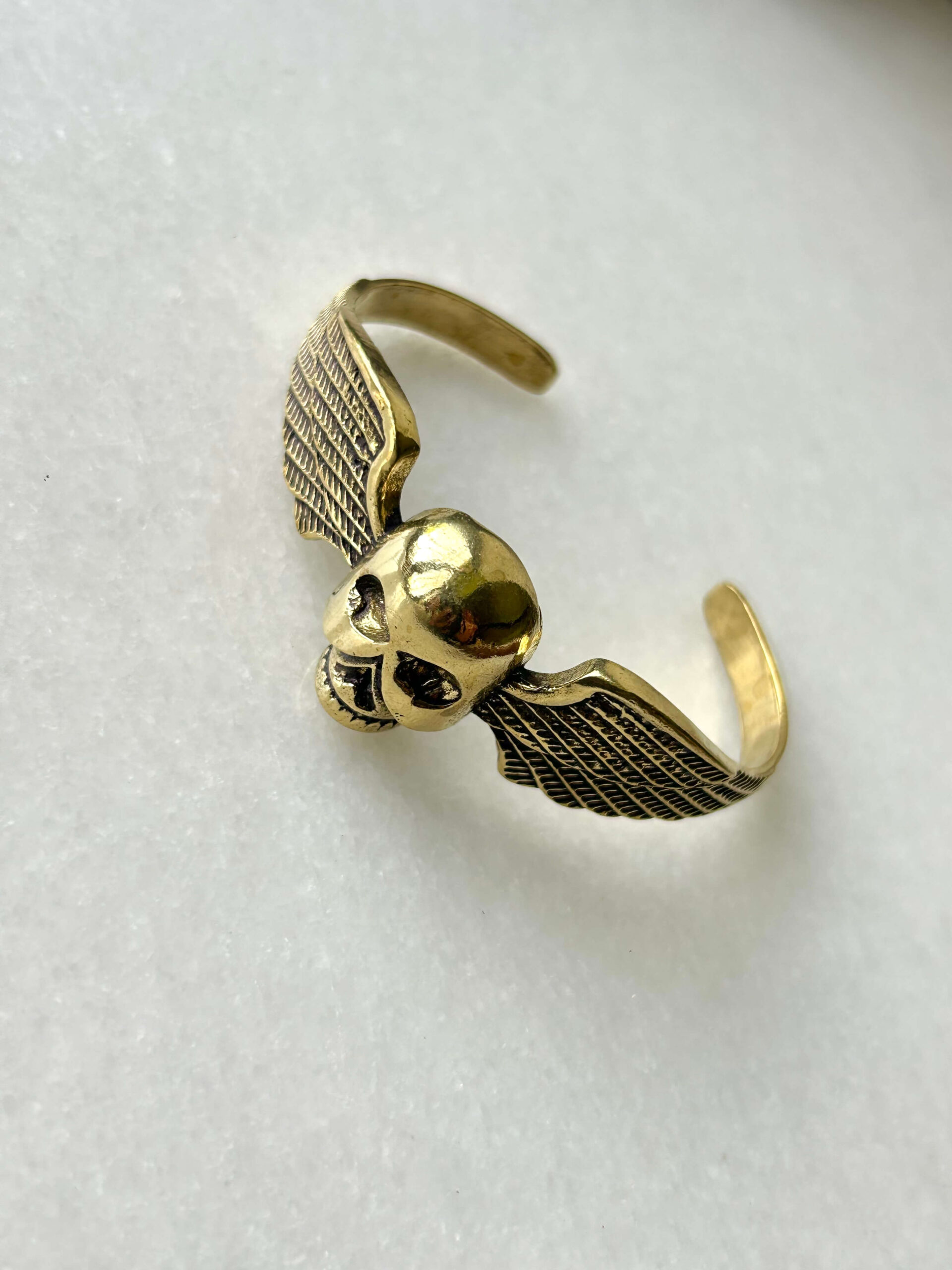 Winged Skull Brass Cuff Bracelet - Image 2