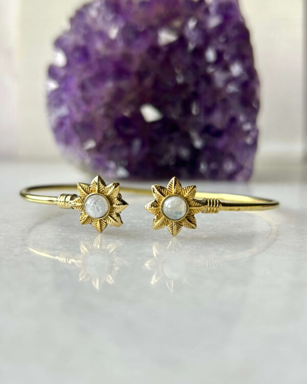 Sunflower Brass Cuff Bracelet With Moonstones