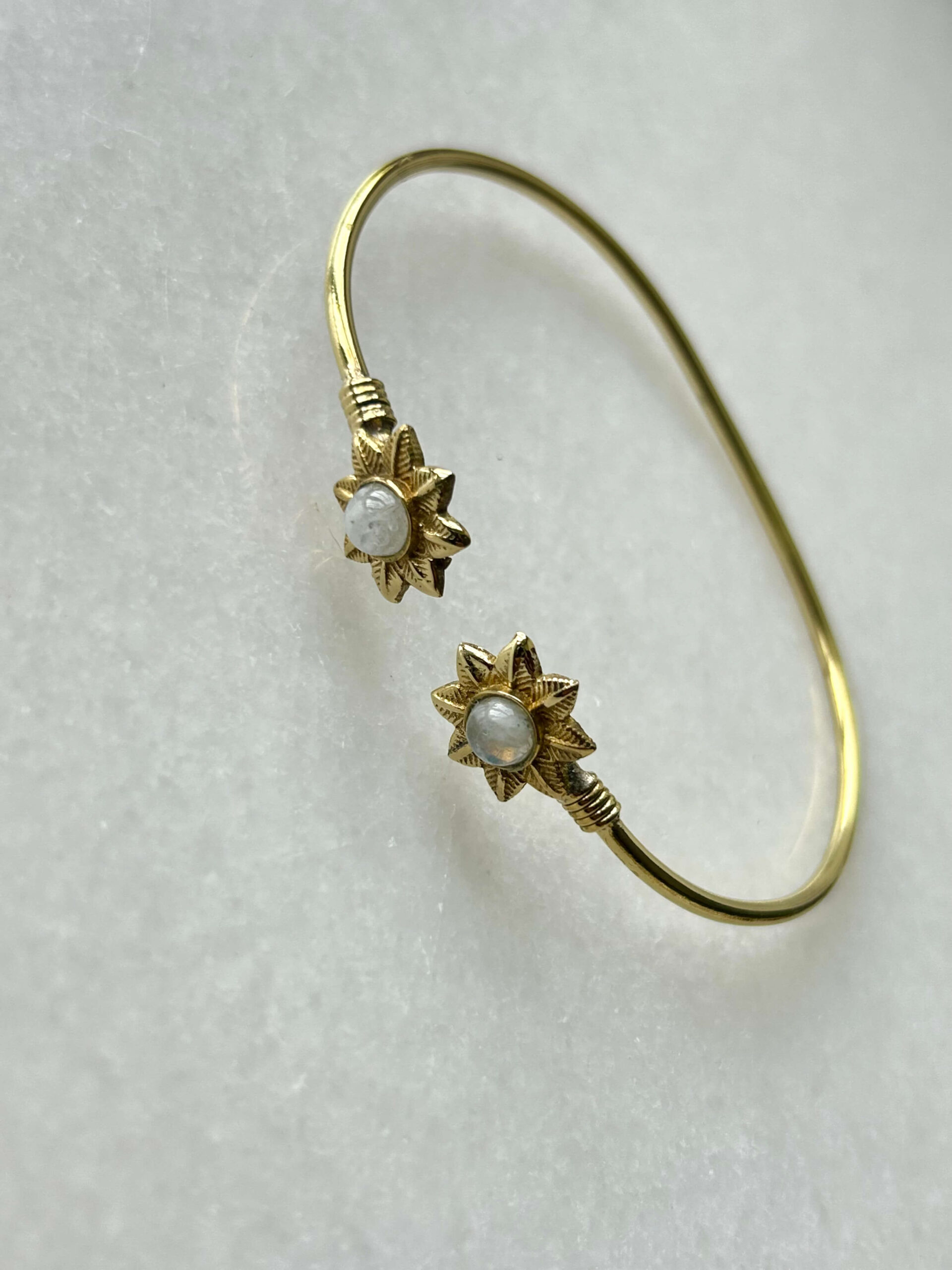 Sunflower Brass Cuff Bracelet With Moonstones - Image 2
