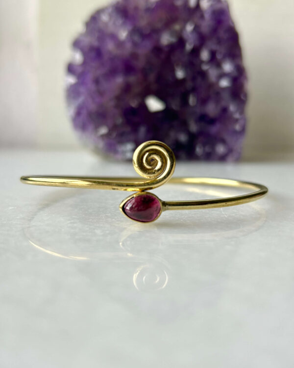 Spiral Brass Cuff Bracelet With Natural Stones