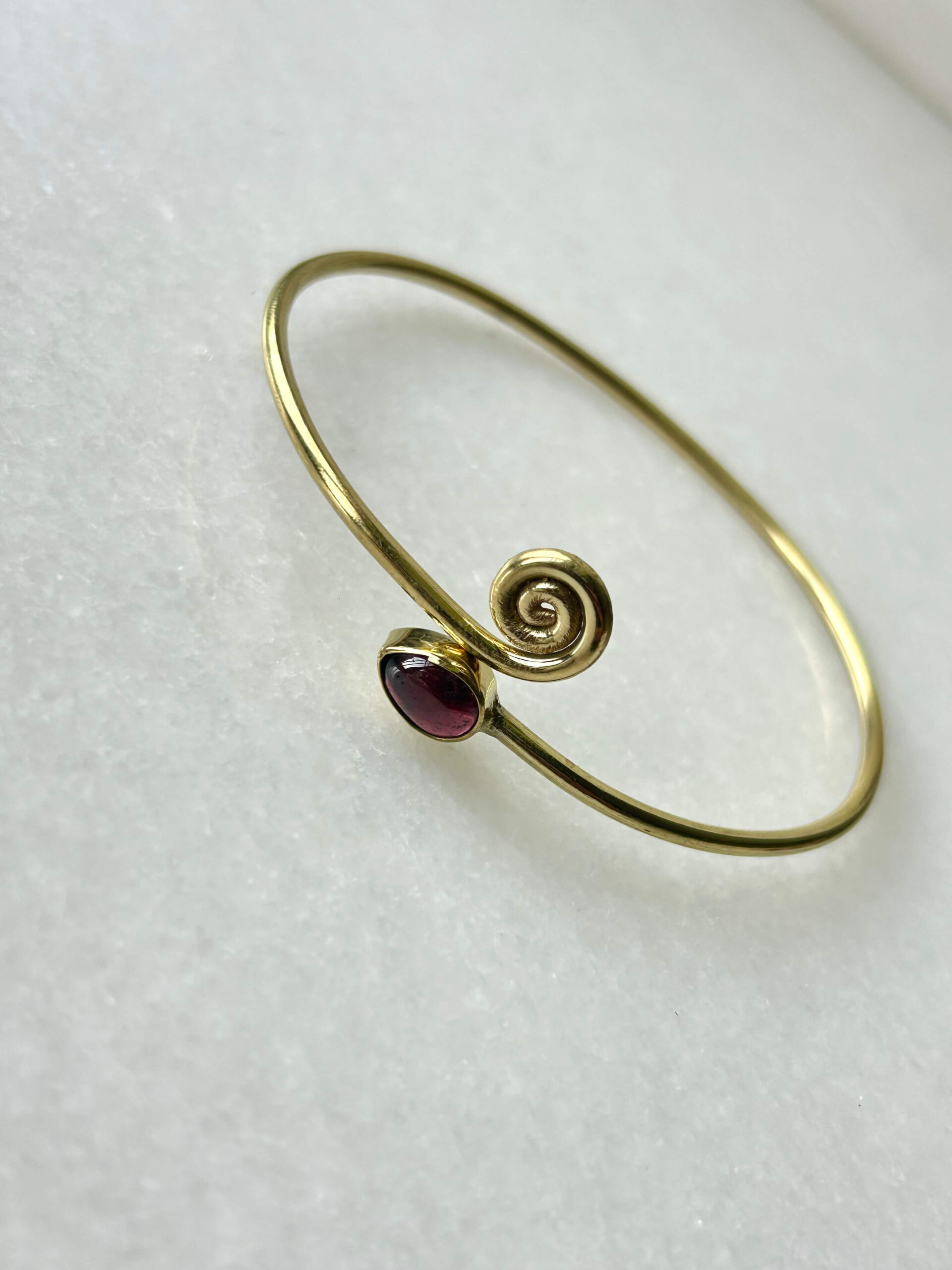 Spiral Brass Cuff Bracelet With Natural Stones - Image 2