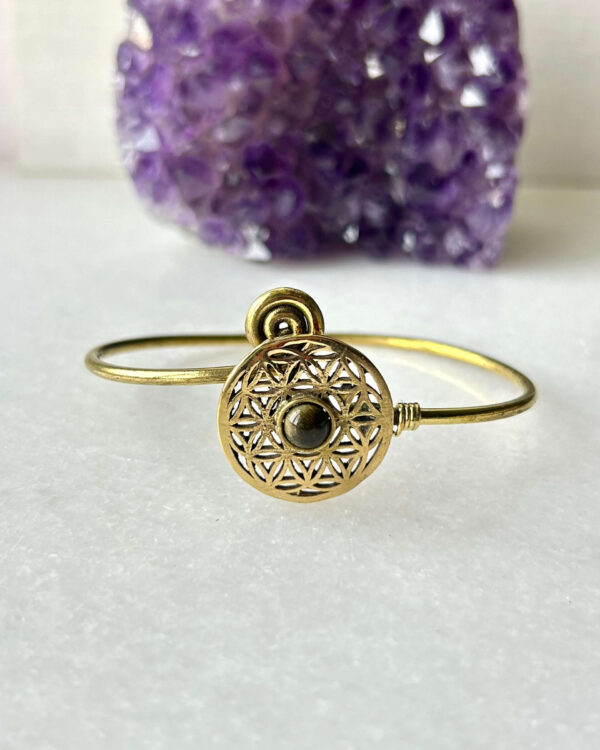 Circle of Life Brass Cuff Bracelet With Stone