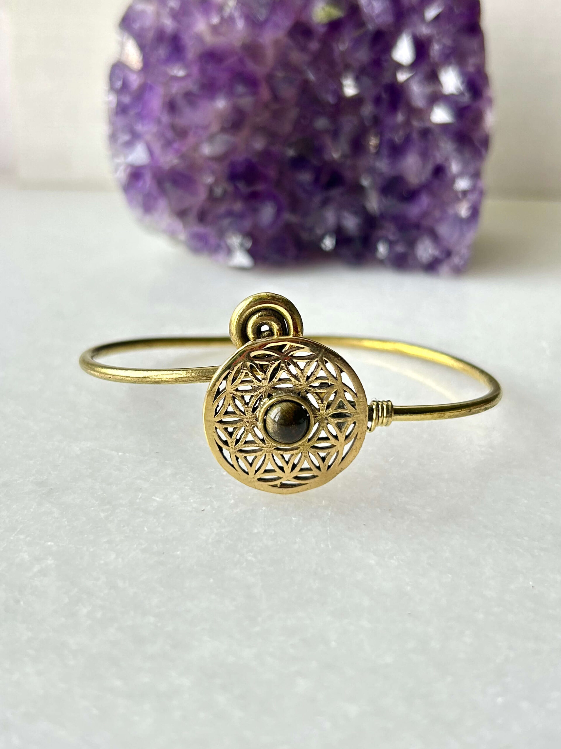 Circle of Life Brass Cuff Bracelet With Stone