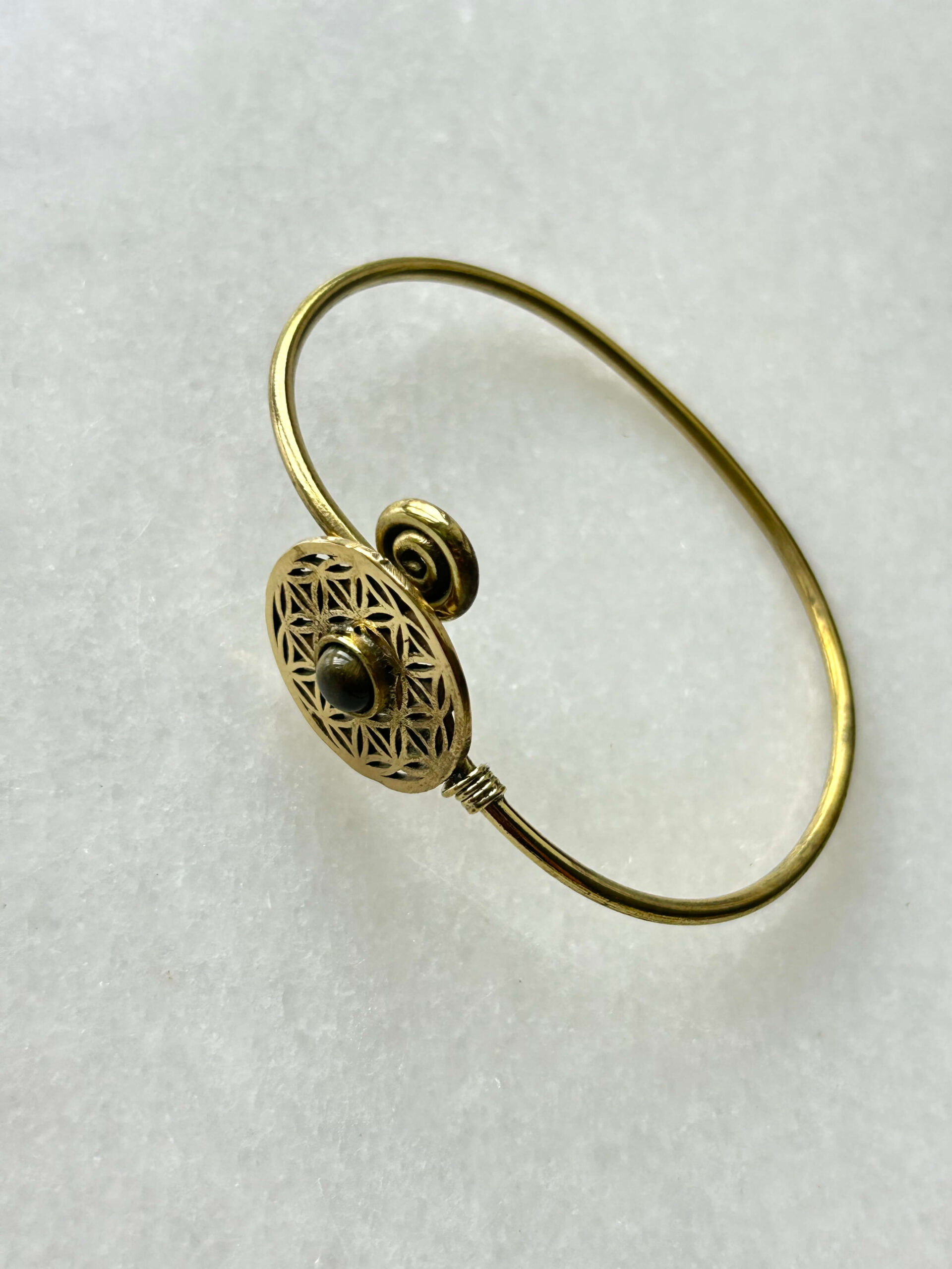 Circle of Life Brass Cuff Bracelet With Stone - Image 2