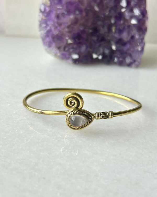 Teardrop Spiral Brass Cuff Bracelet With Stone