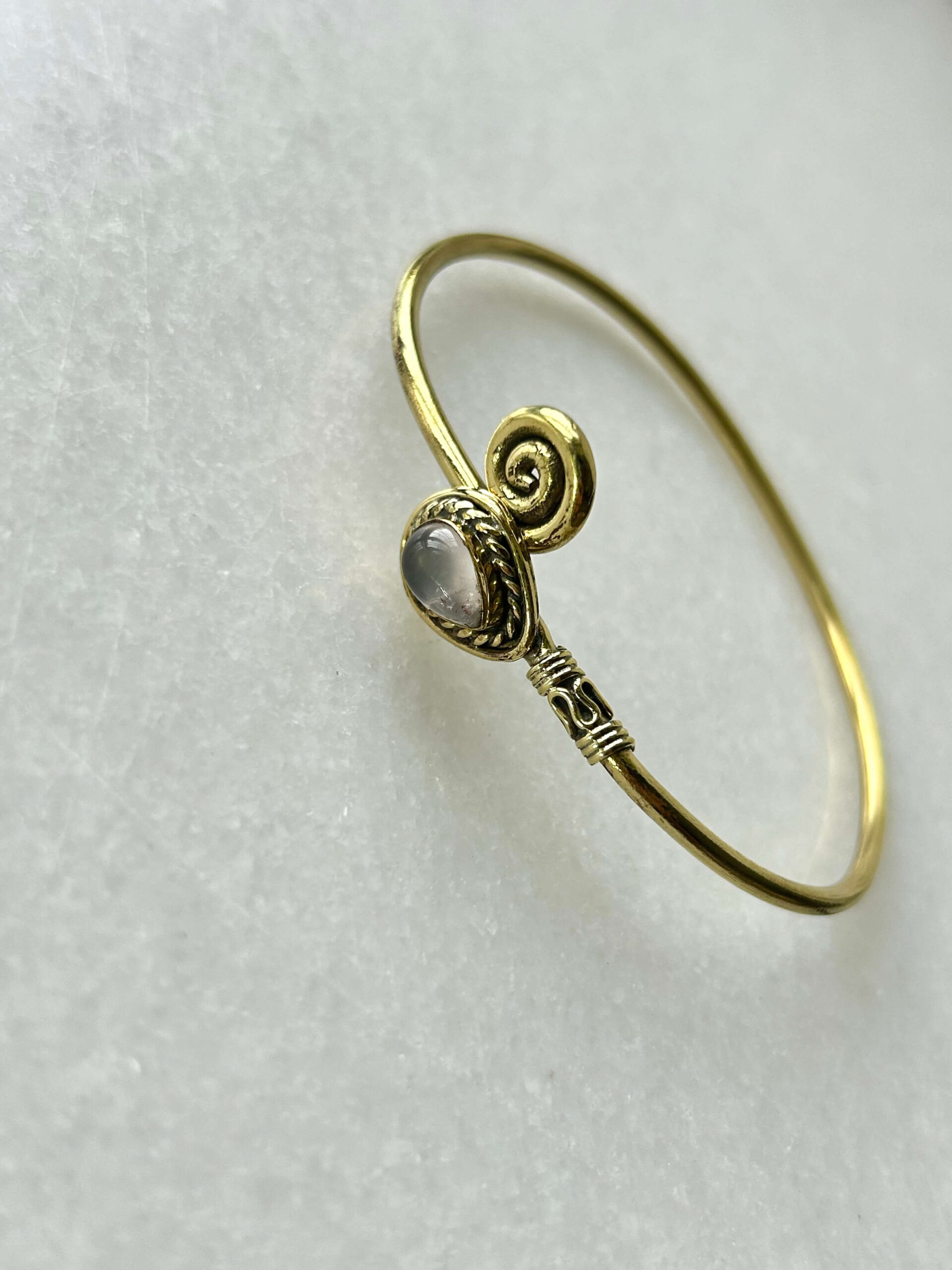 Teardrop Spiral Brass Cuff Bracelet With Stone - Image 2