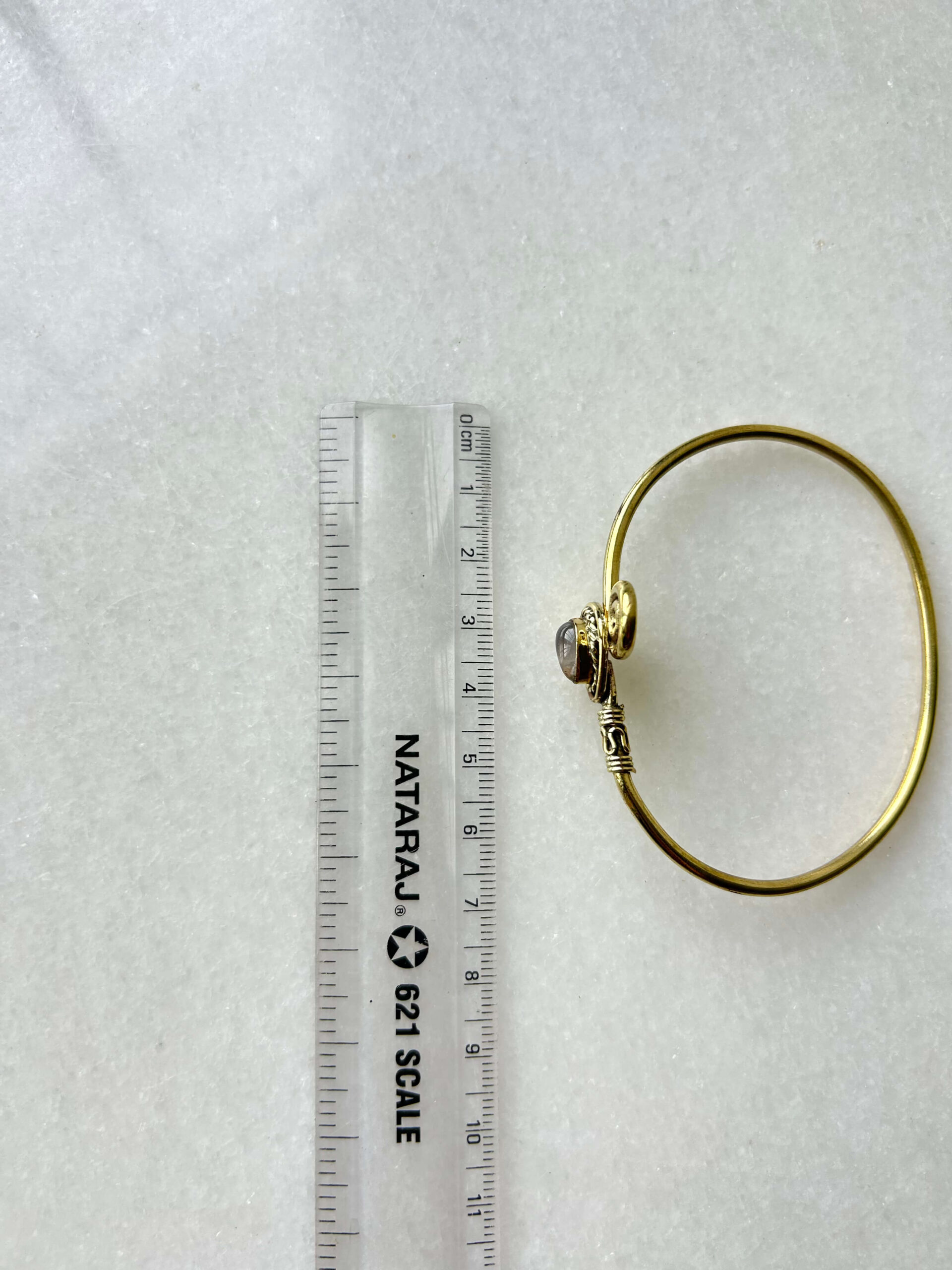 Teardrop Spiral Brass Cuff Bracelet With Stone - Image 3