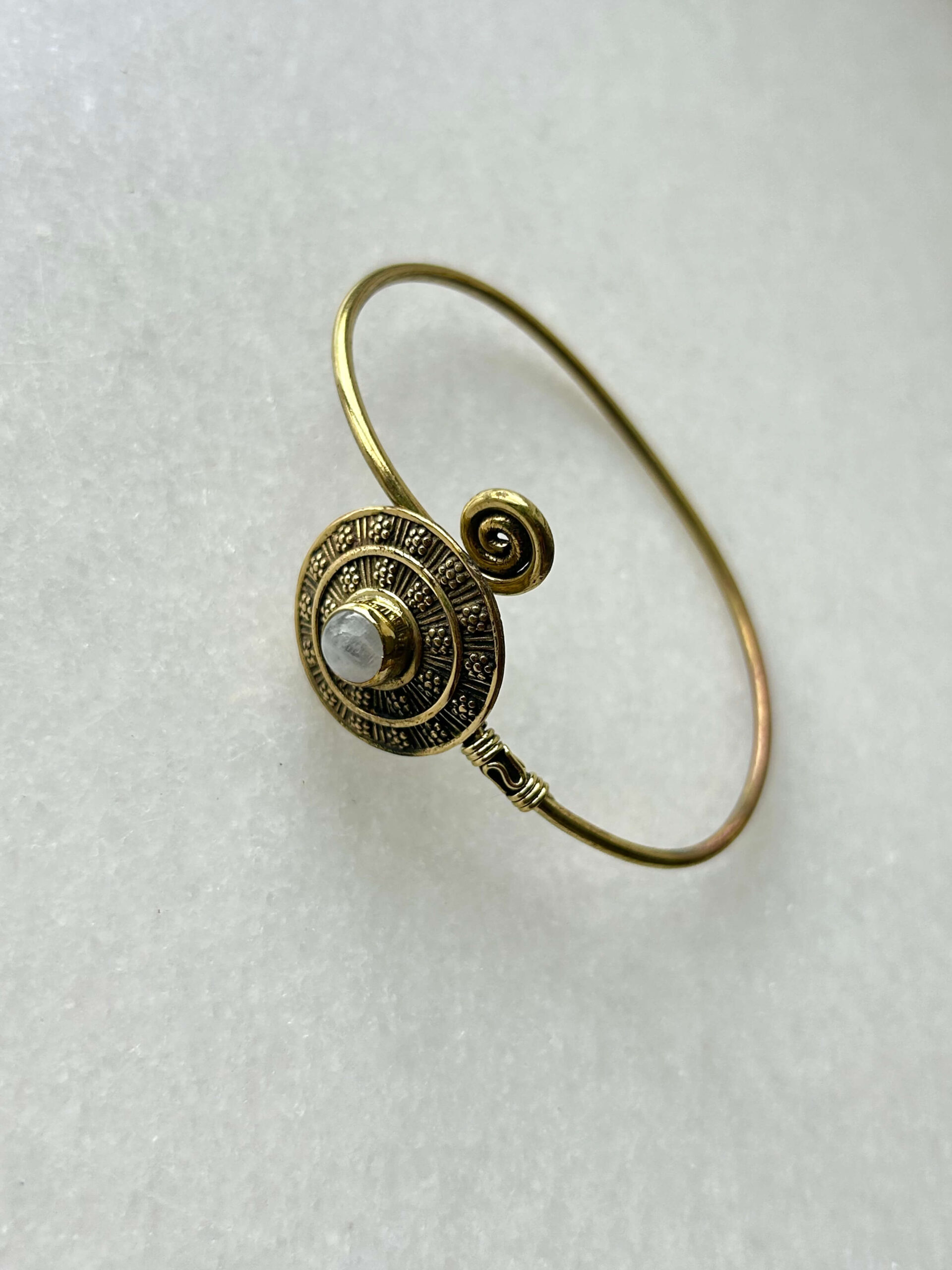 Stone Mandala Brass Cuff Bracelet With Moonstone - Image 2