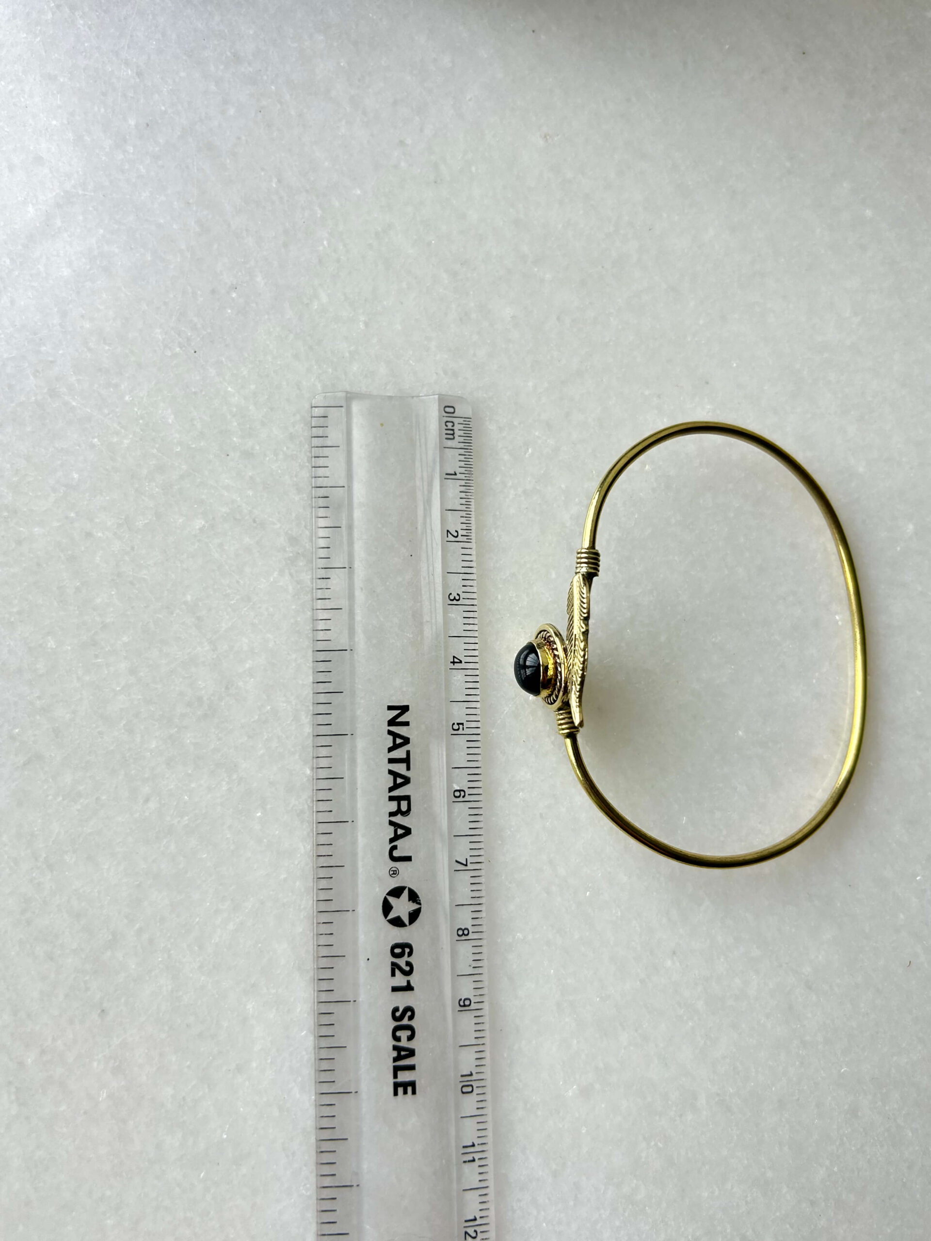 Feather Brass Cuff Bracelet With Black Onyx - Image 3