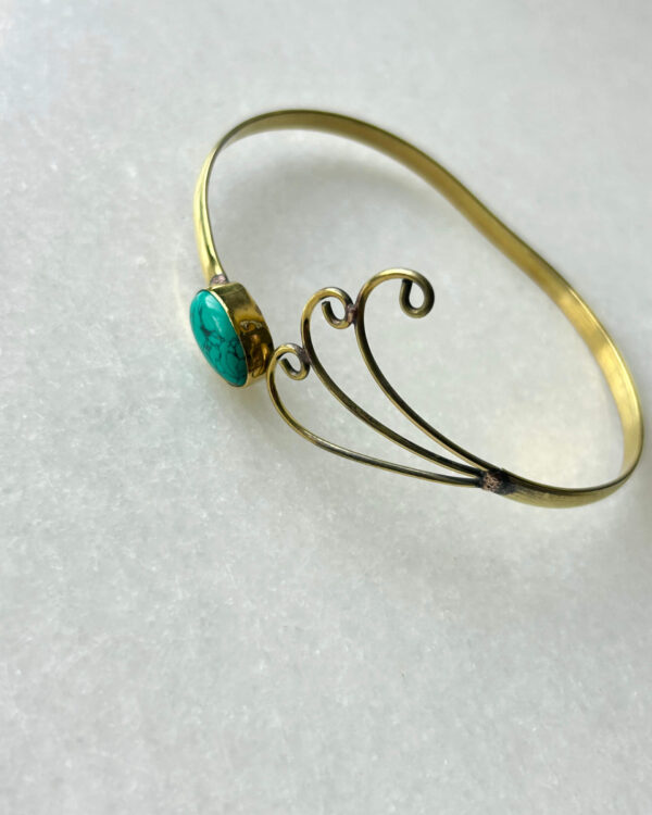 Wave Brass Cuff Bracelet With Chinese Turquoise