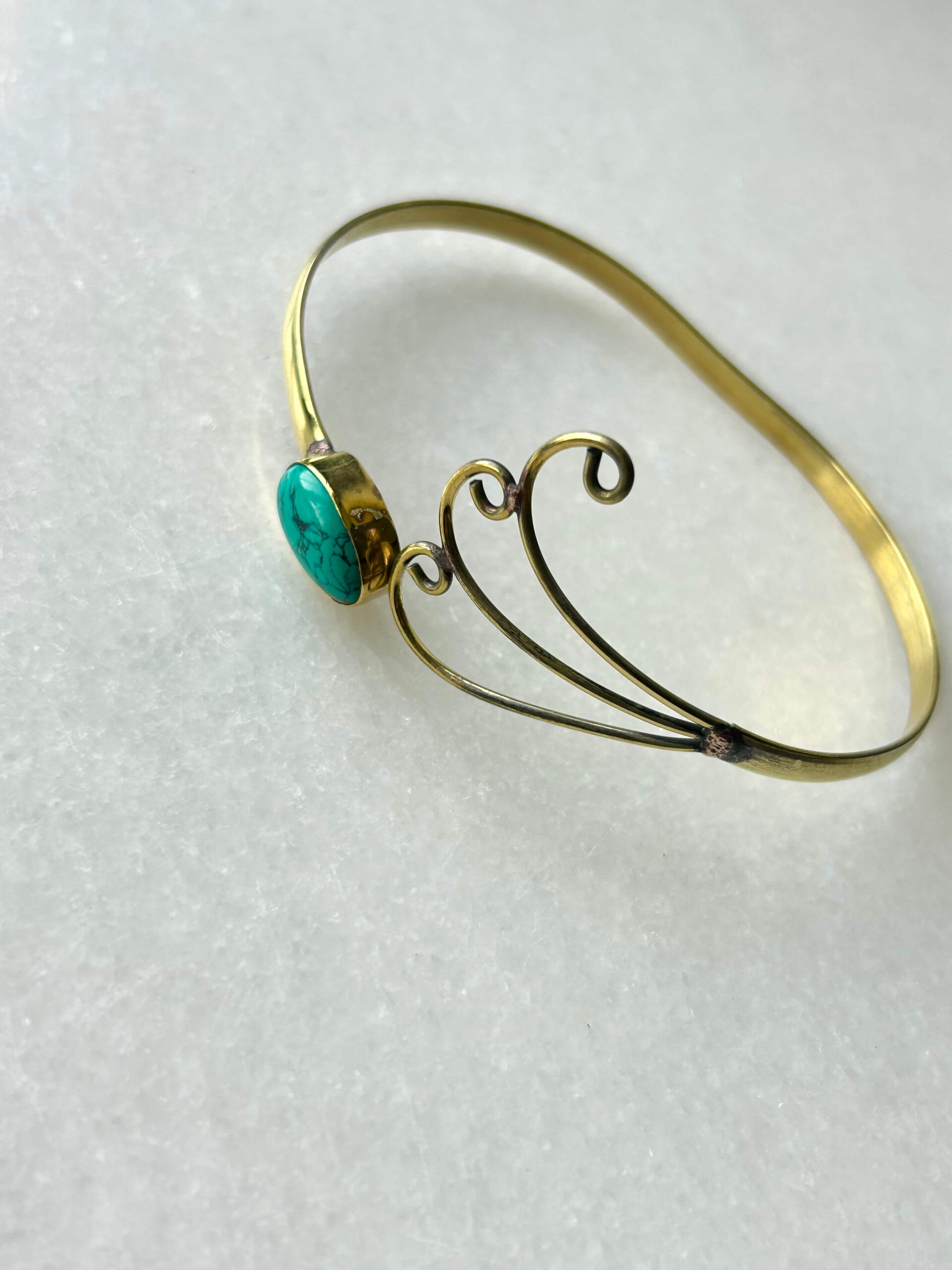 Wave Brass Cuff Bracelet With Chinese Turquoise