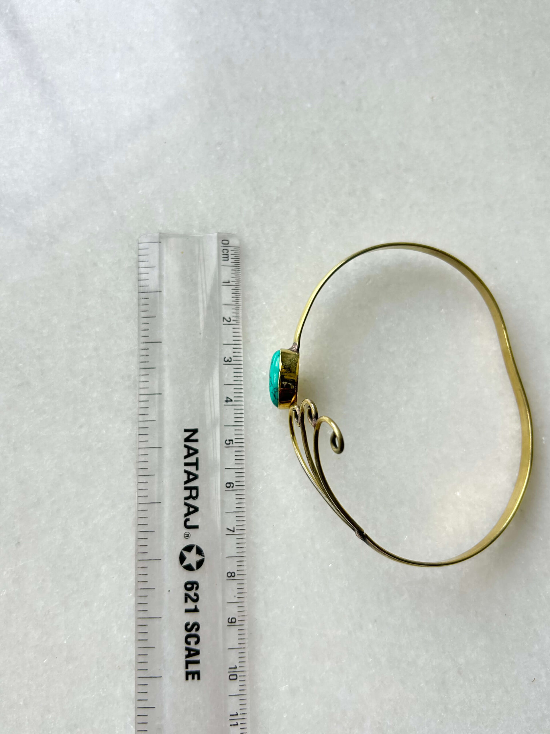 Wave Brass Cuff Bracelet With Chinese Turquoise - Image 2