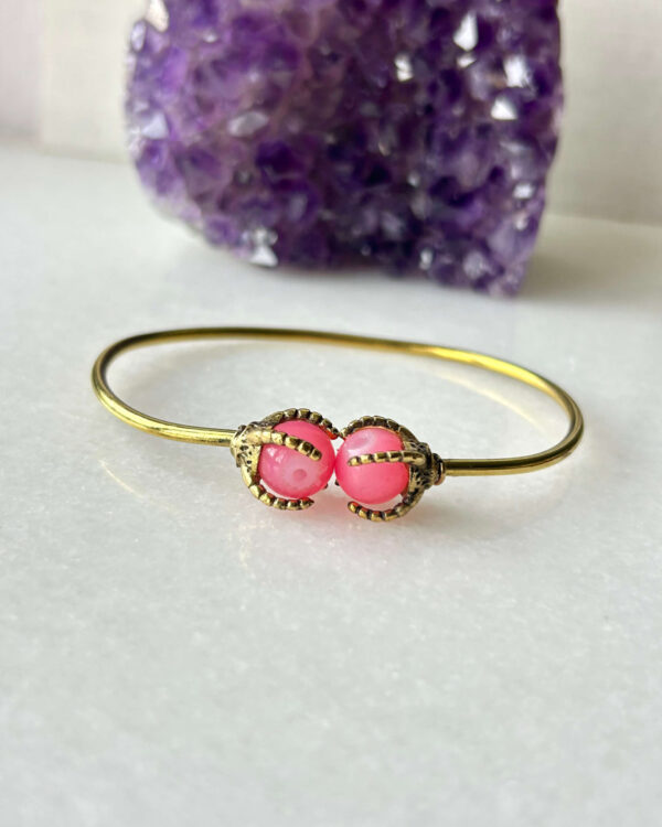 Double Stone Brass Cuff Bracelet With Stone Beads
