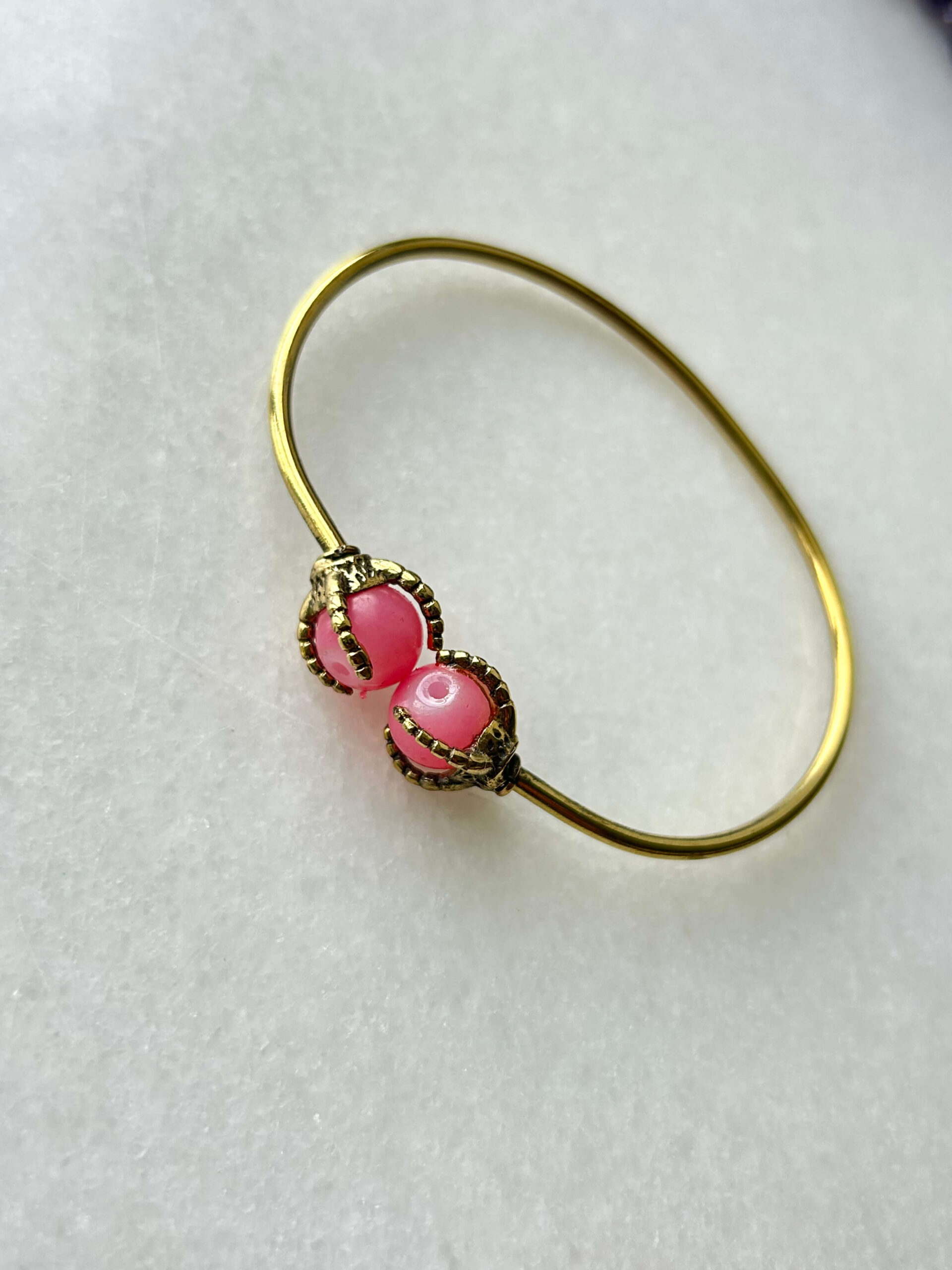 Double Stone Brass Cuff Bracelet With Stone Beads - Image 2