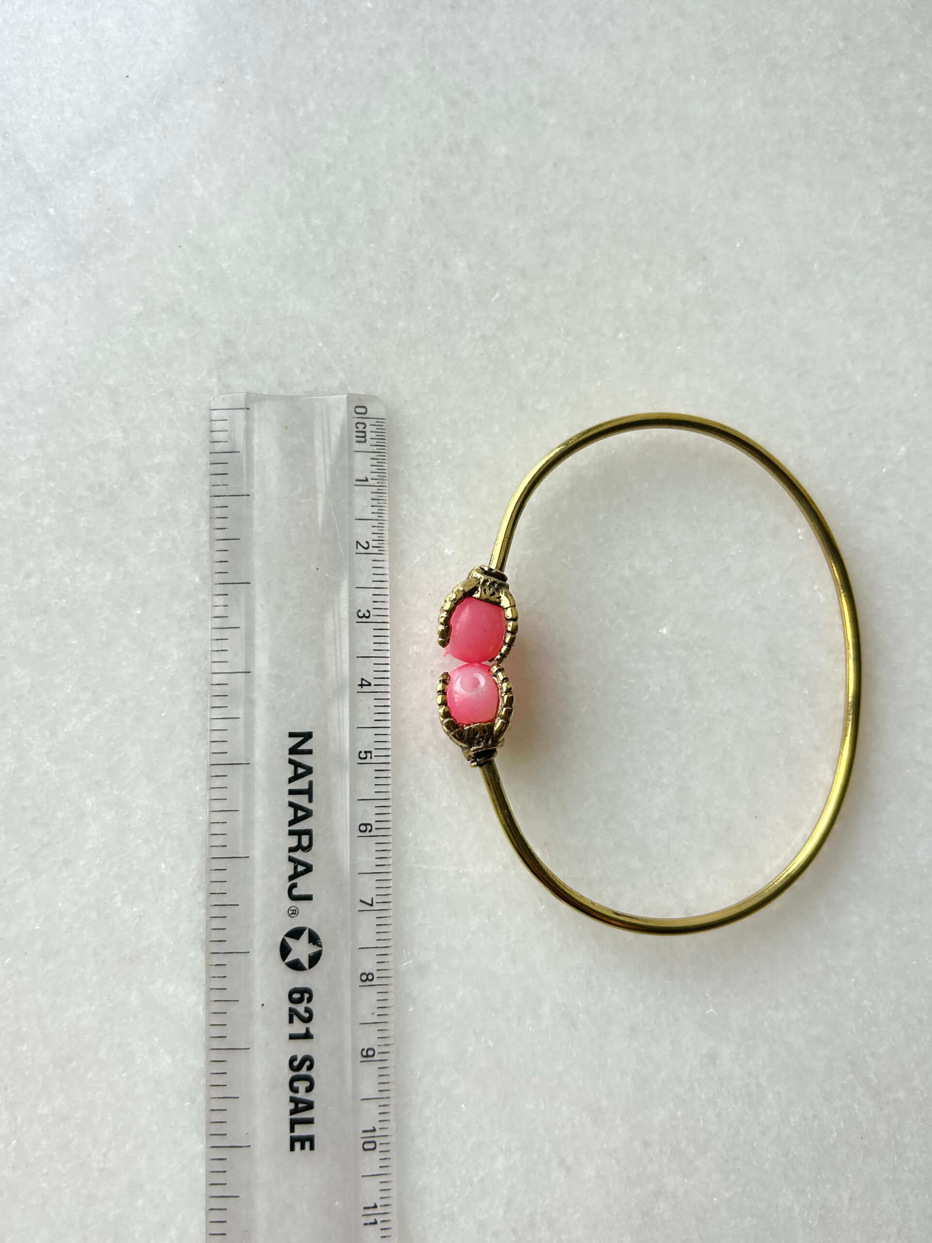 Double Stone Brass Cuff Bracelet With Stone Beads - Image 3