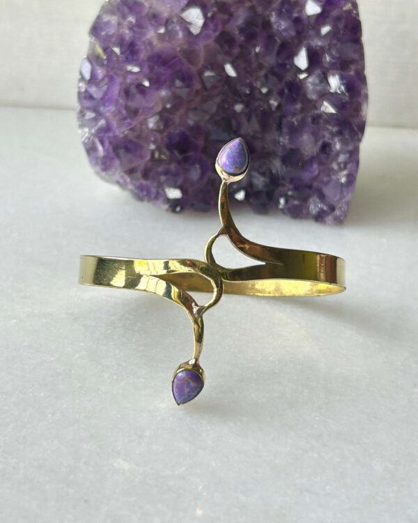 Double Drop Brass Cuff Bracelet With Natural Stones