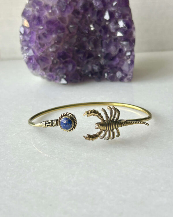 Scorpion Brass Cuff Bracelet With Lapis Stone