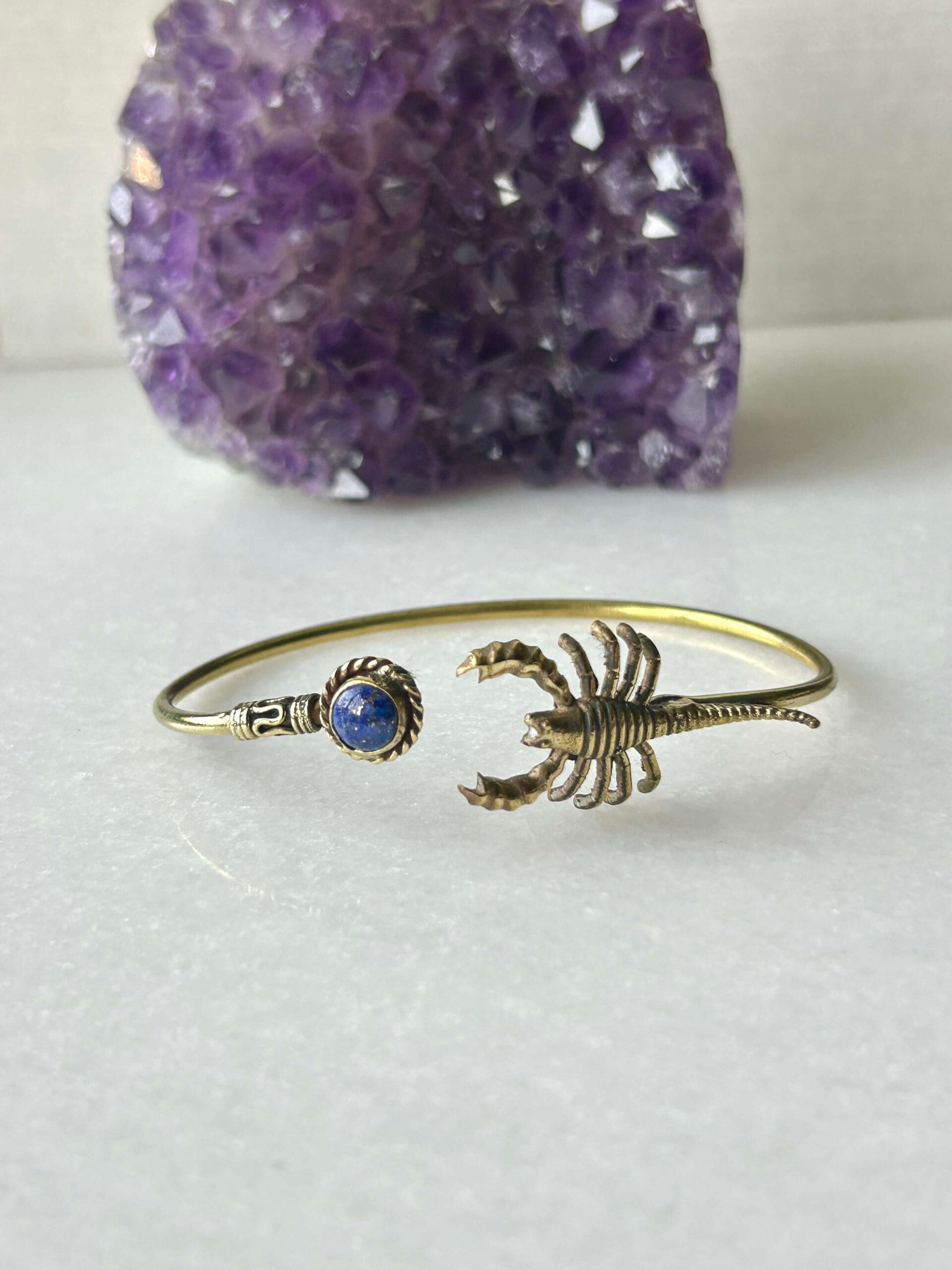 Scorpion Brass Cuff Bracelet With Lapis Stone