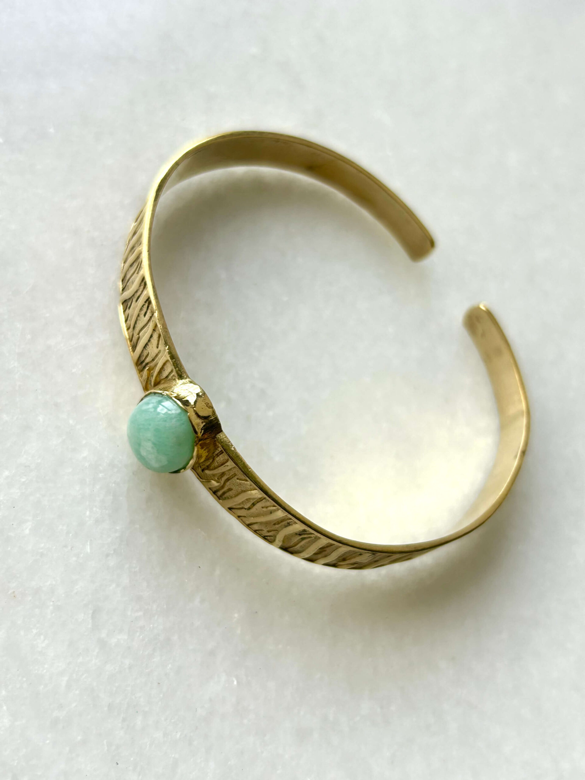 Textured Brass Cuff Bracelet With Amazonite - Image 2