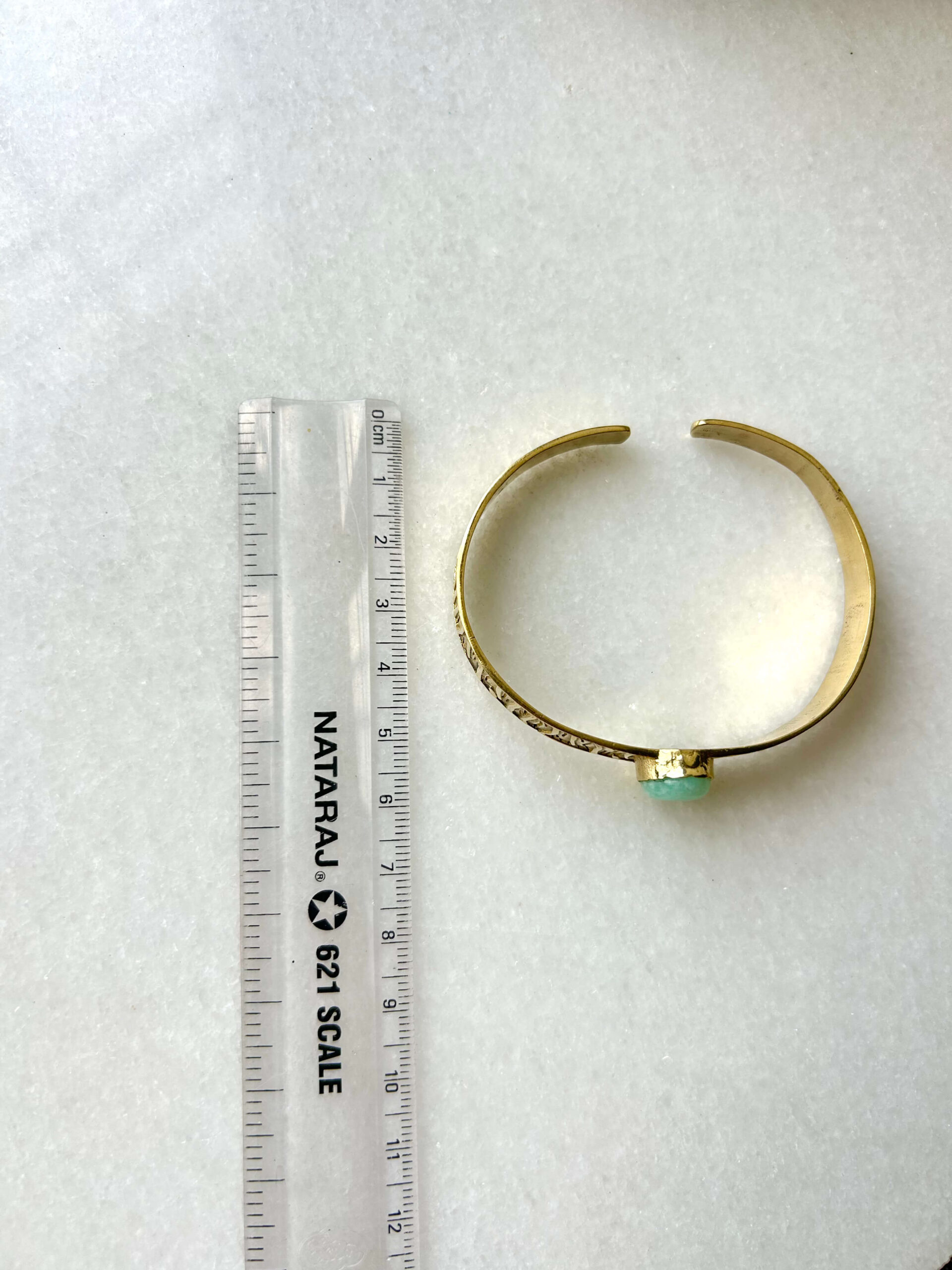 Textured Brass Cuff Bracelet With Amazonite - Image 3