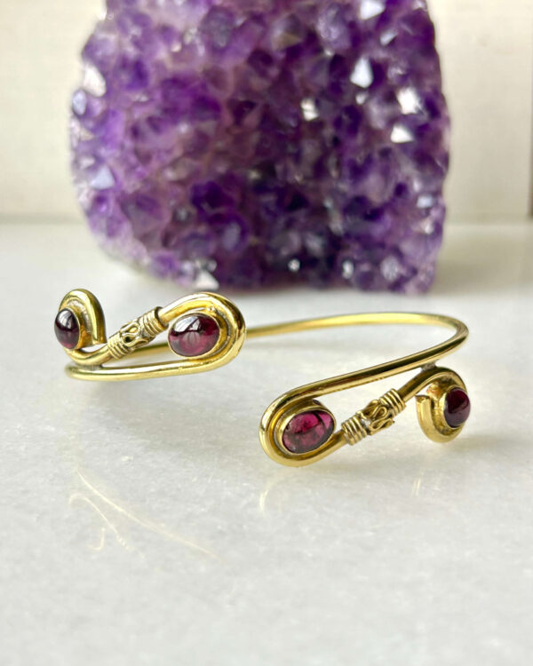 Multiple Spiral Brass Cuff Bracelet With Natural Stones