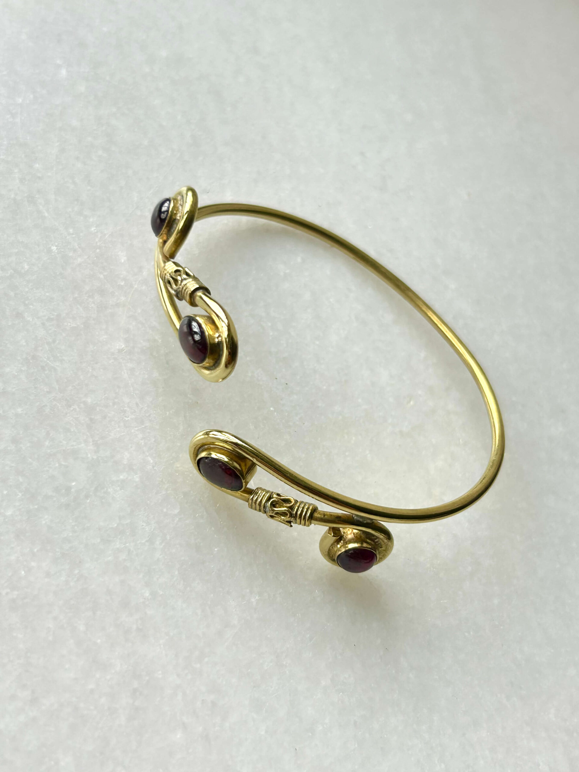 Multiple Spiral Brass Cuff Bracelet With Natural Stones - Image 2
