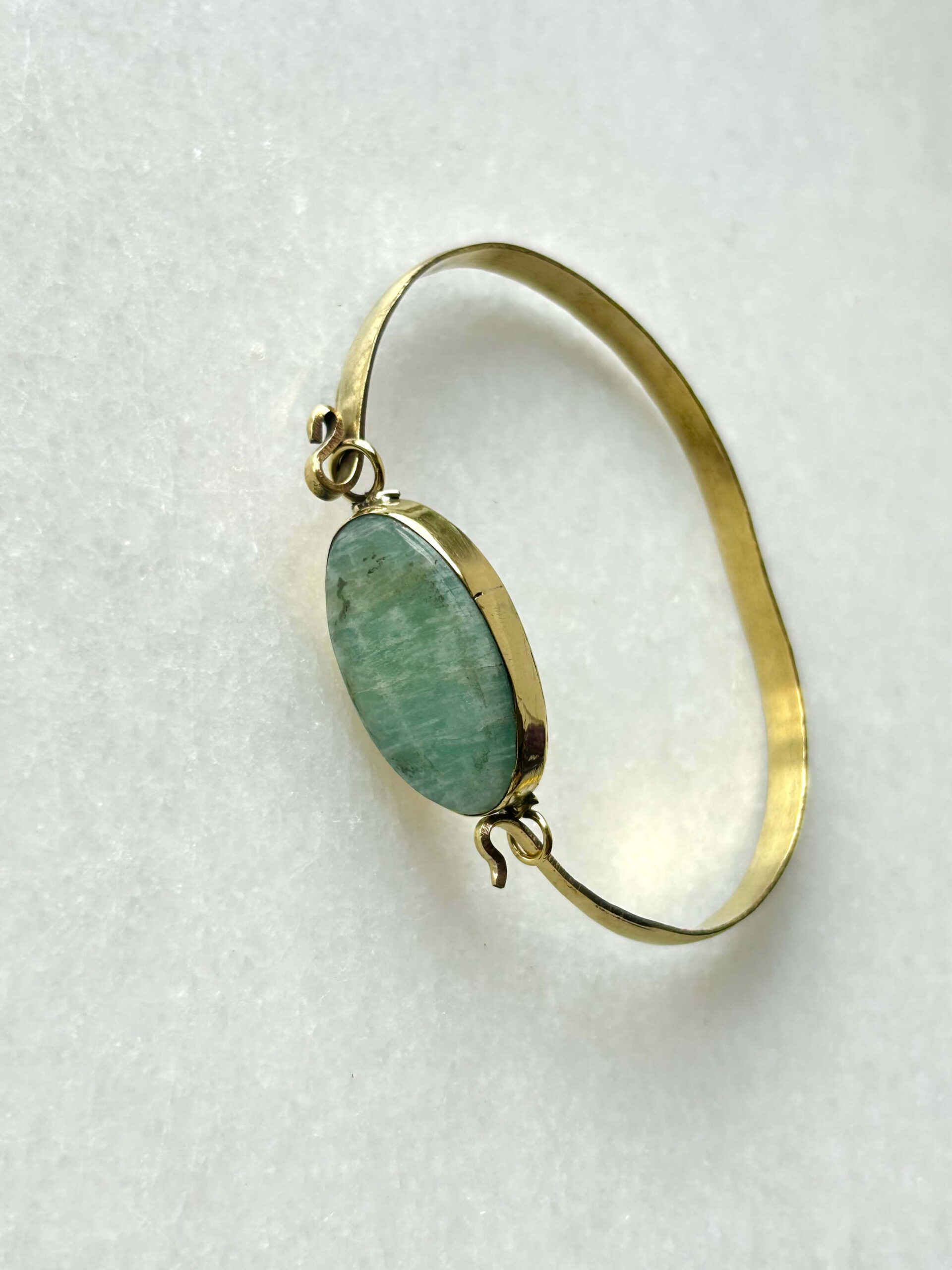 Oval Stone Brass Cuff Bracelet With Amazonite - Image 2