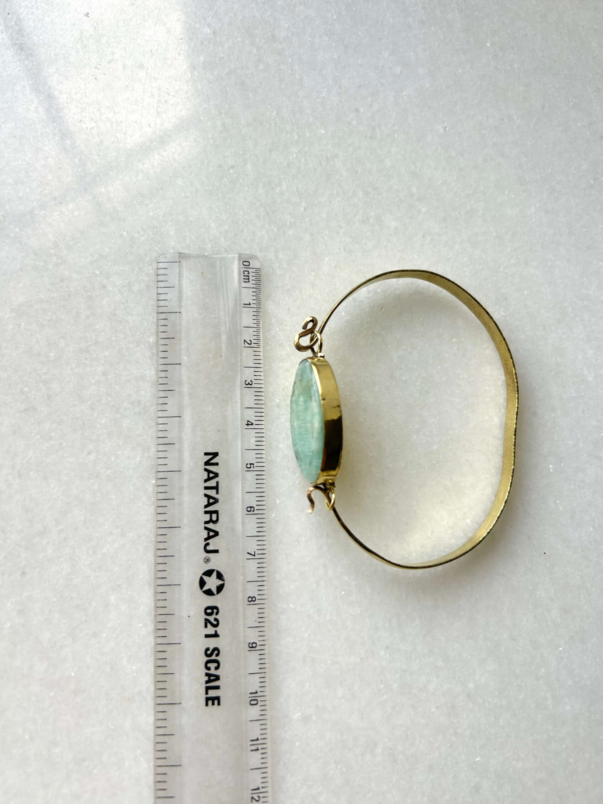 Oval Stone Brass Cuff Bracelet With Amazonite - Image 3