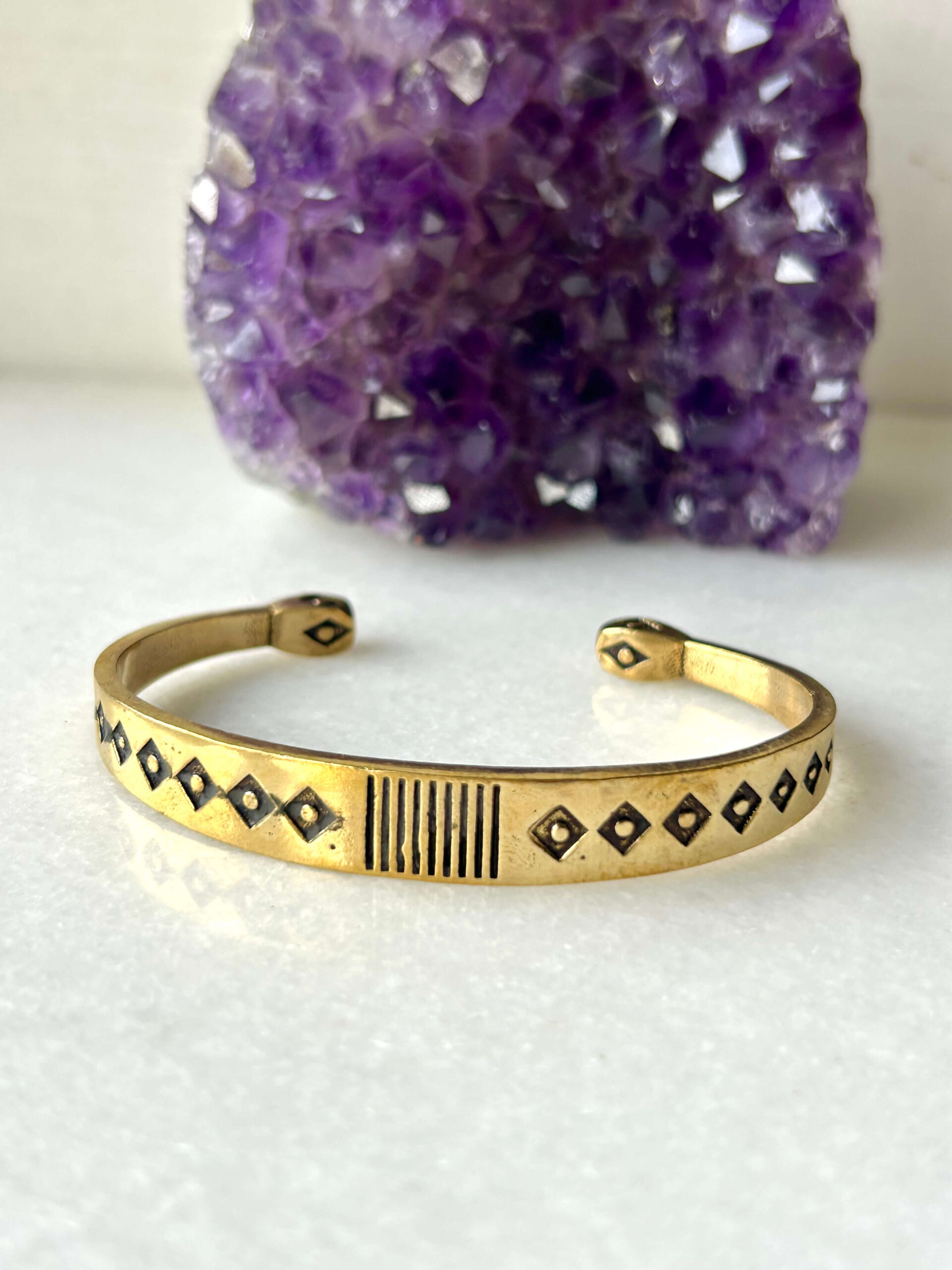 Geometric Tribal Brass Cuff Bracelet