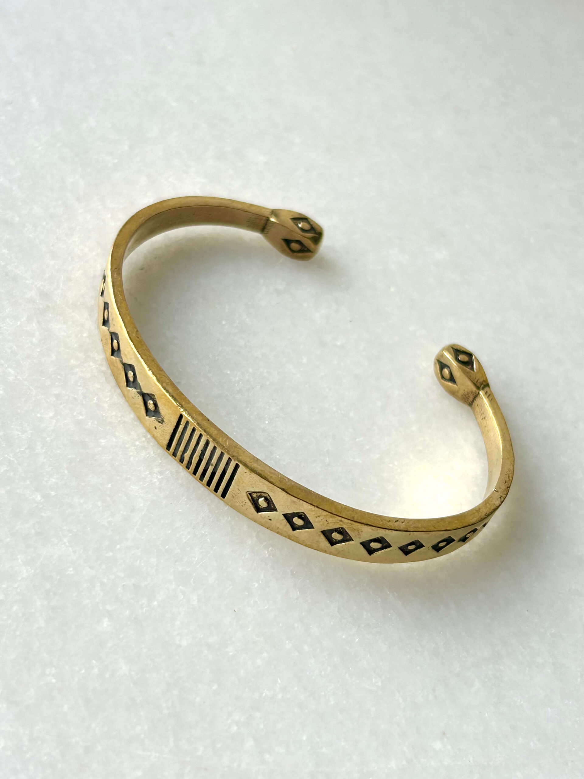 Geometric Tribal Brass Cuff Bracelet - Image 2
