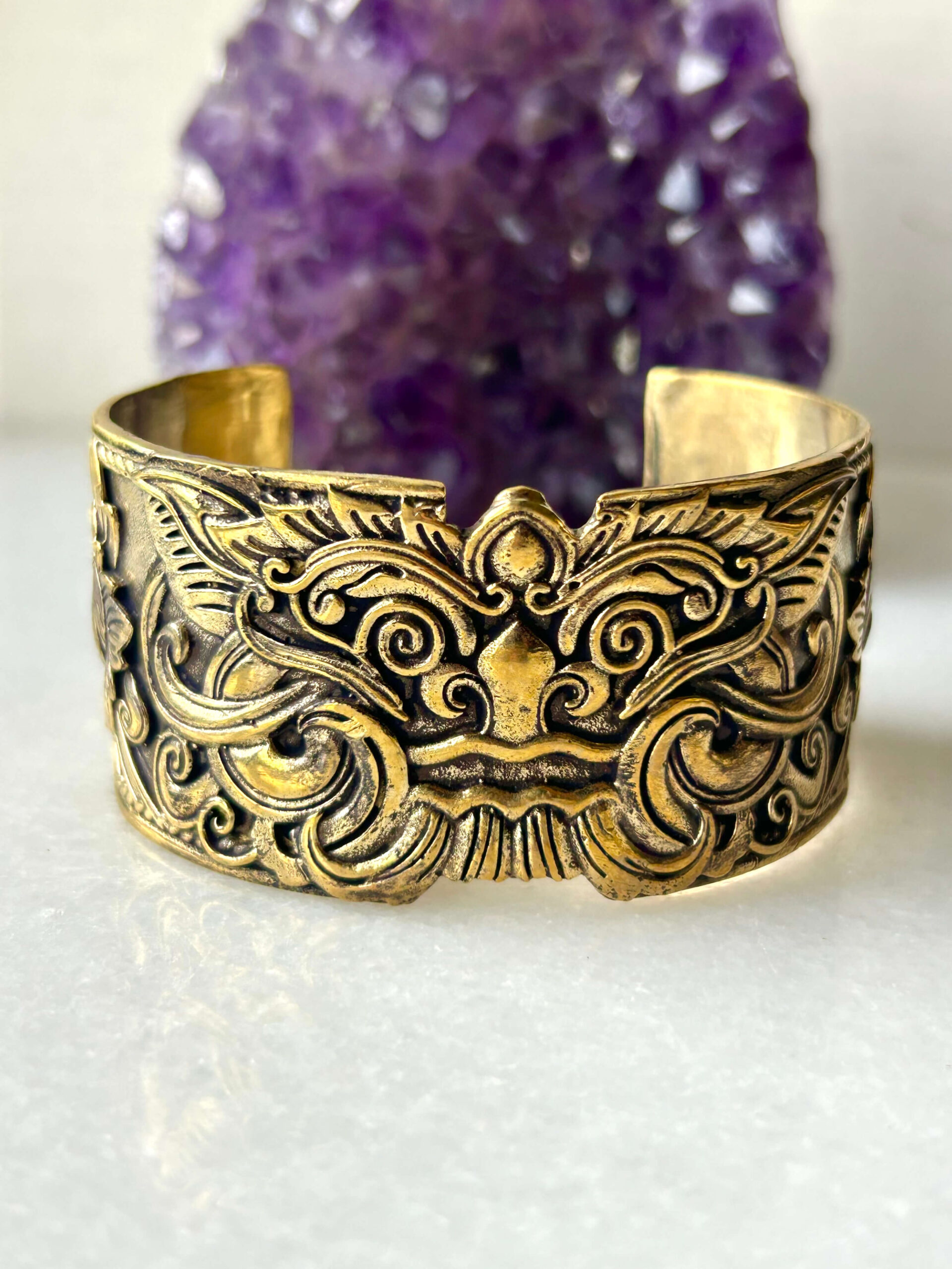 Ornate Tribal Brass Cuff Bracelet