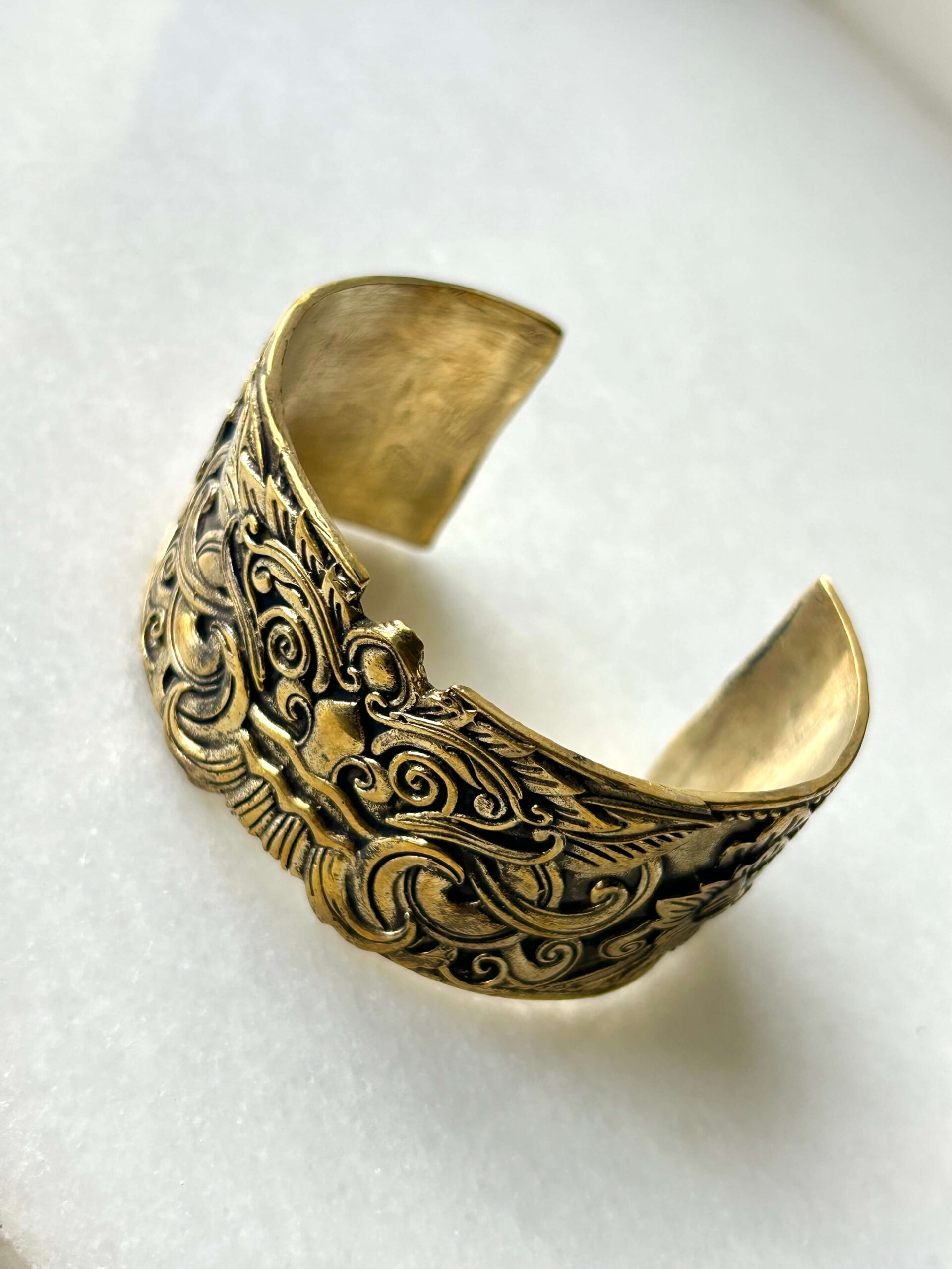 Ornate Tribal Brass Cuff Bracelet - Image 2