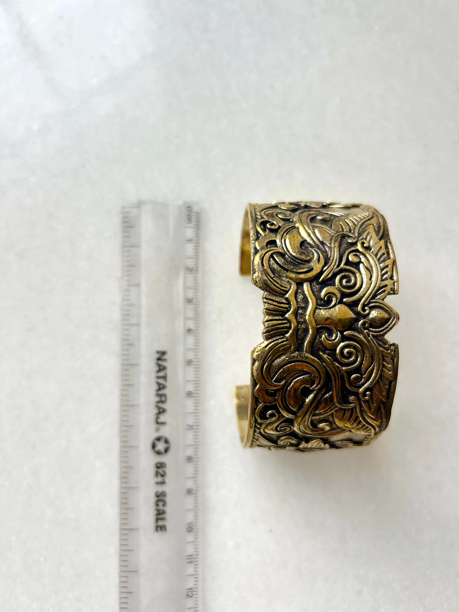 Ornate Tribal Brass Cuff Bracelet - Image 4