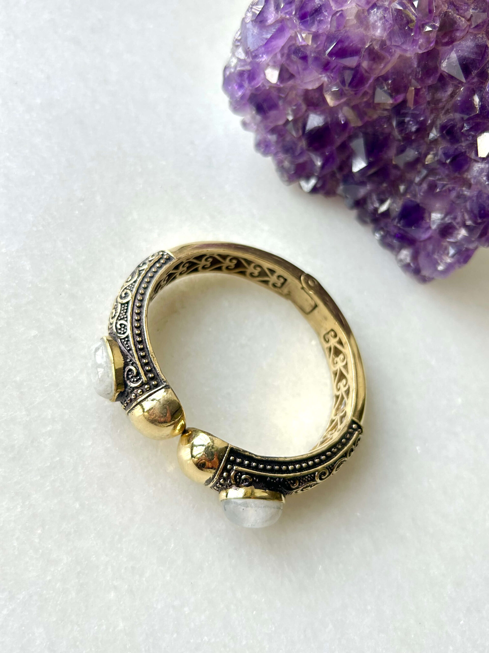 Moonstone Tribal Brass Cuff Bracelet